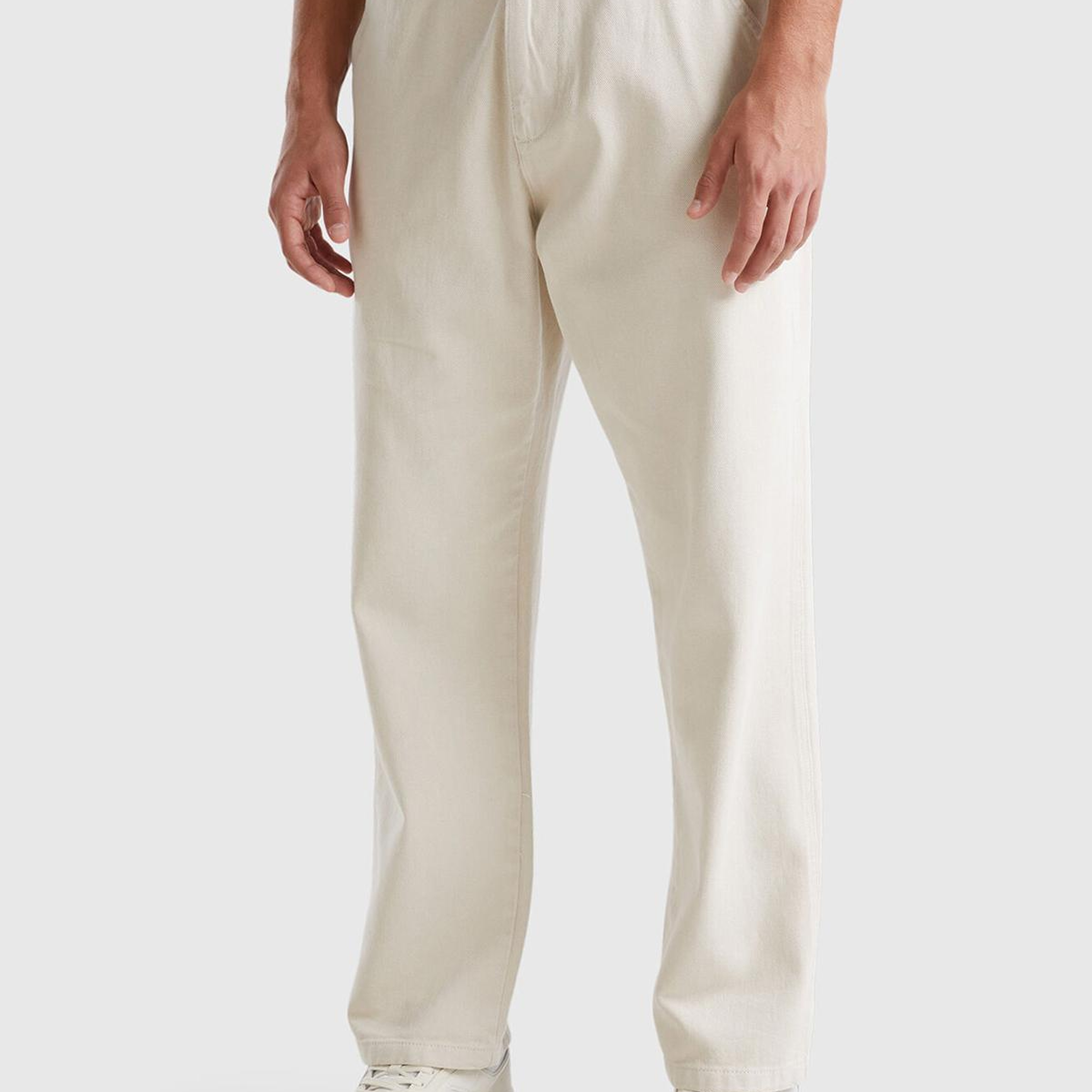 Erkek Beyaz %100 Pamuk Düz Paça Pantolon