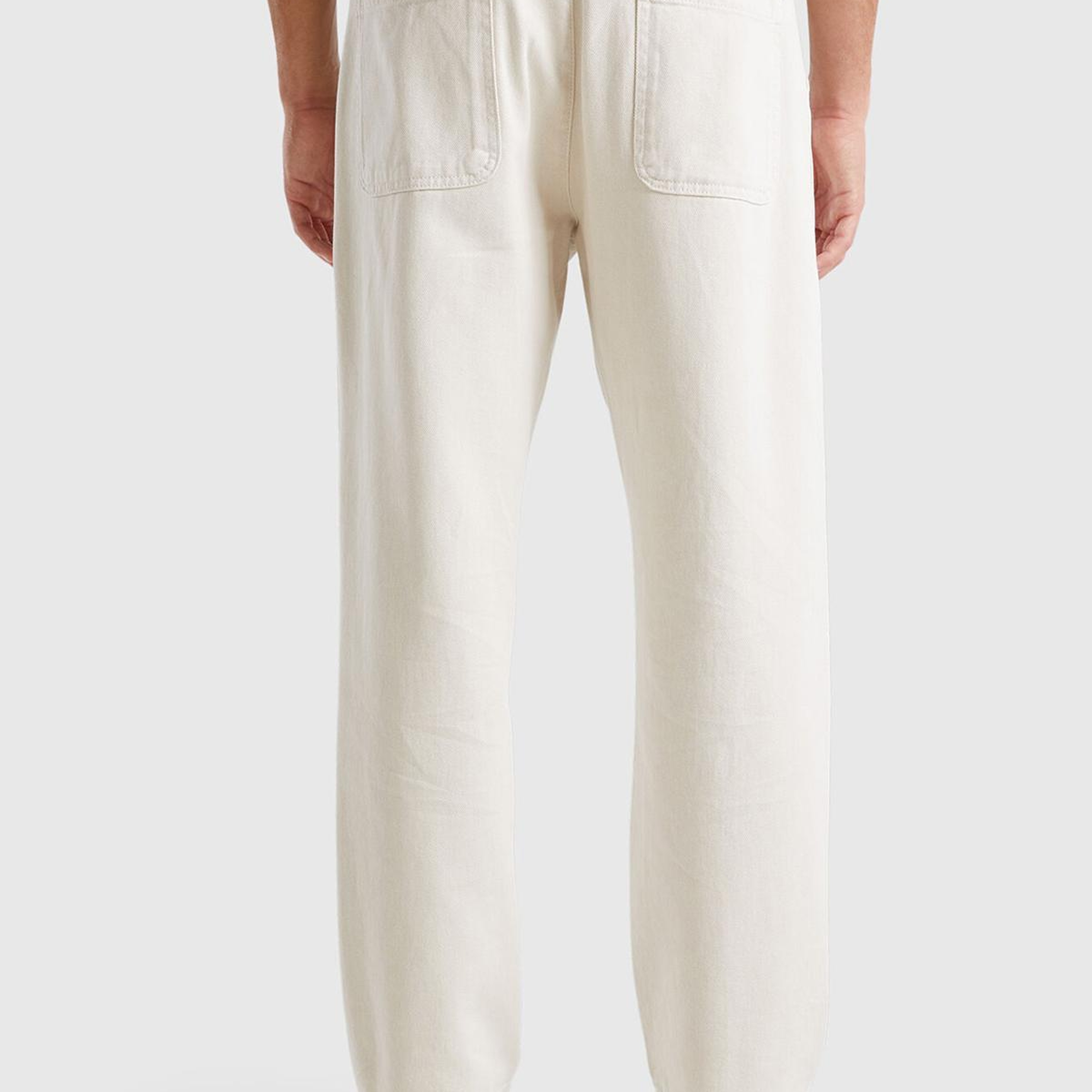 Erkek Beyaz %100 Pamuk Düz Paça Pantolon