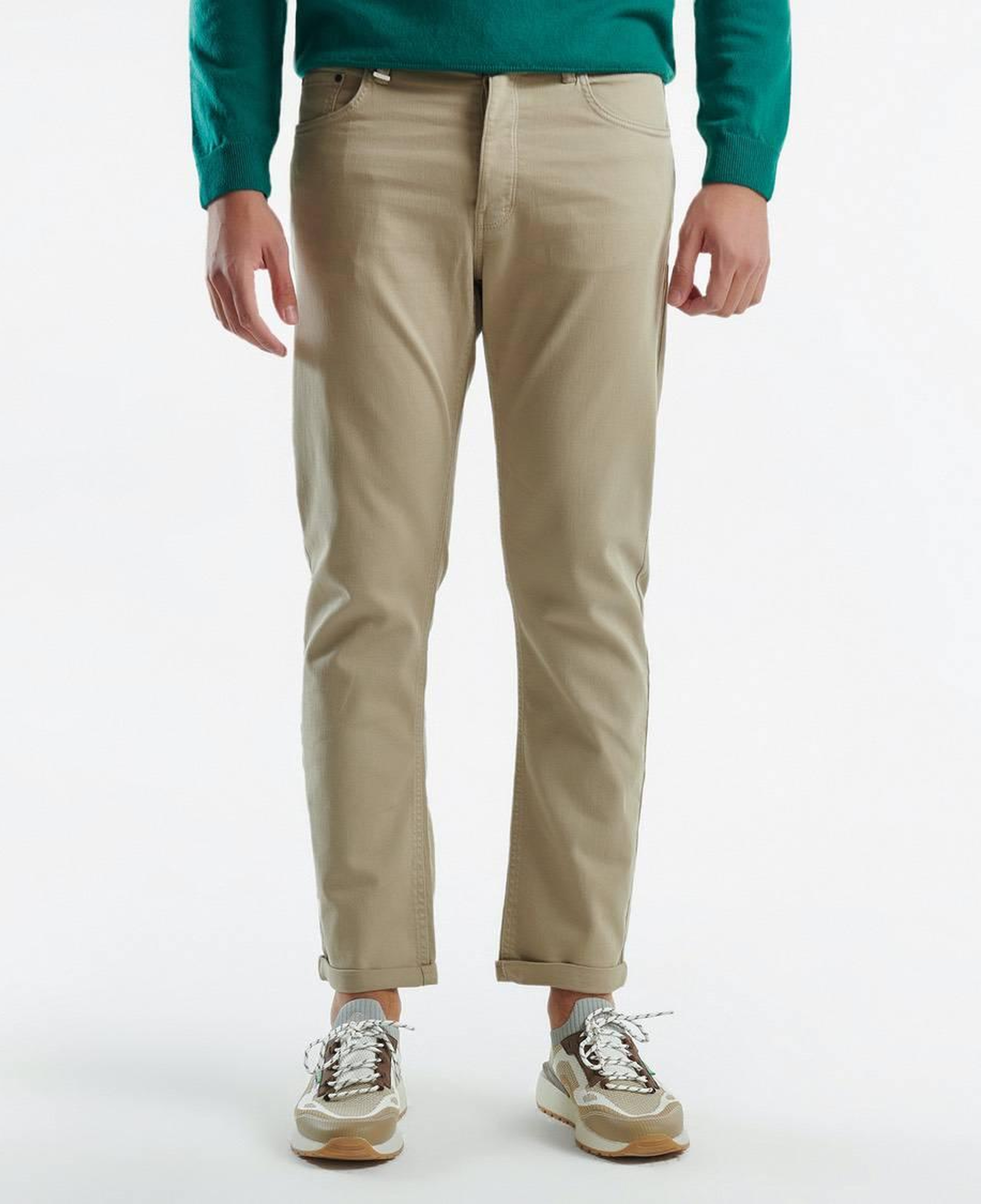 Erkek Bej Pamuk Karışımlı Yanları ve Arkası Cep Detaylı Denim Pantolon