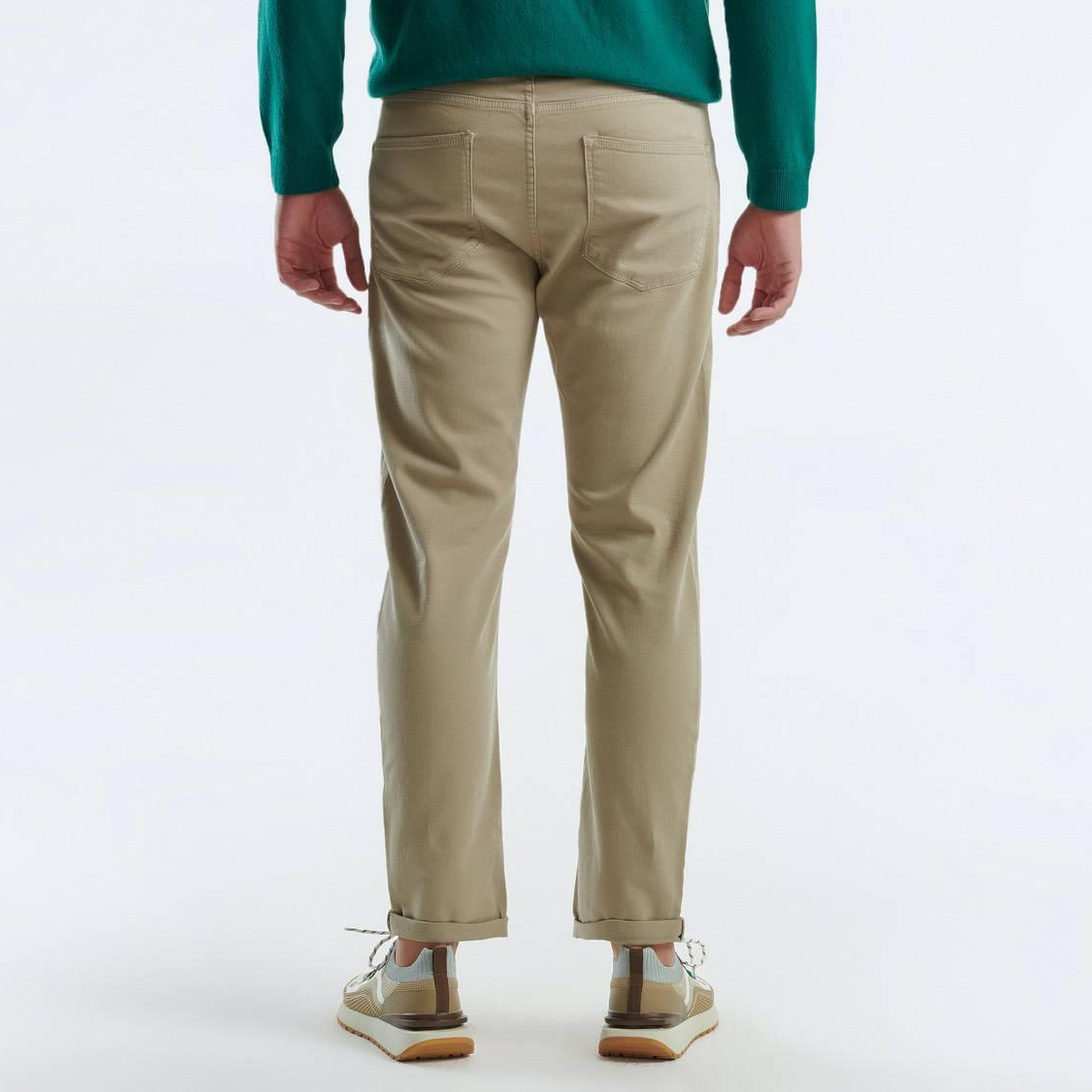 Erkek Bej Pamuk Karışımlı Yanları ve Arkası Cep Detaylı Denim Pantolon