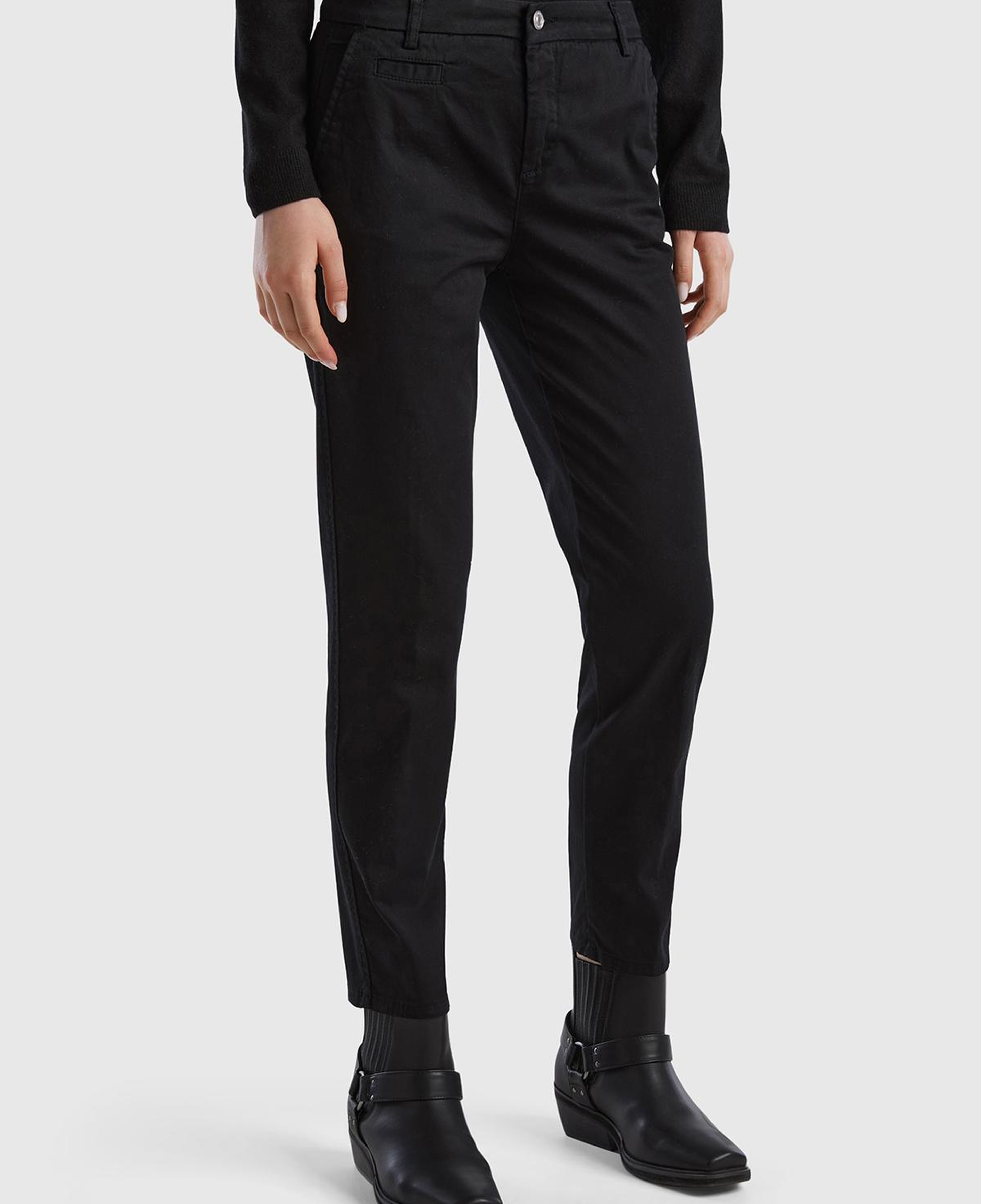 Kadın Siyah Elastanlı Basic Chino Pantolon