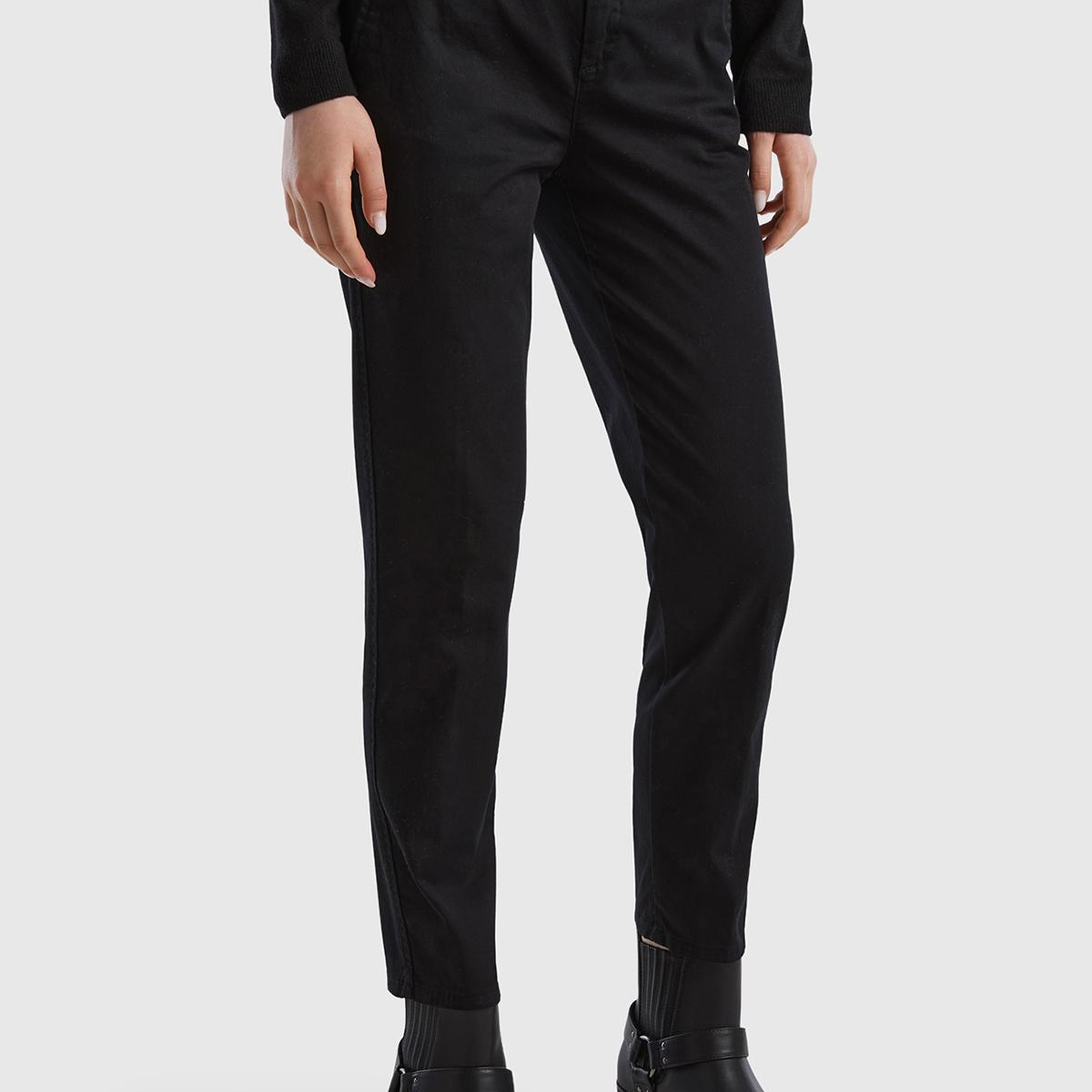 Kadın Siyah Elastanlı Basic Chino Pantolon