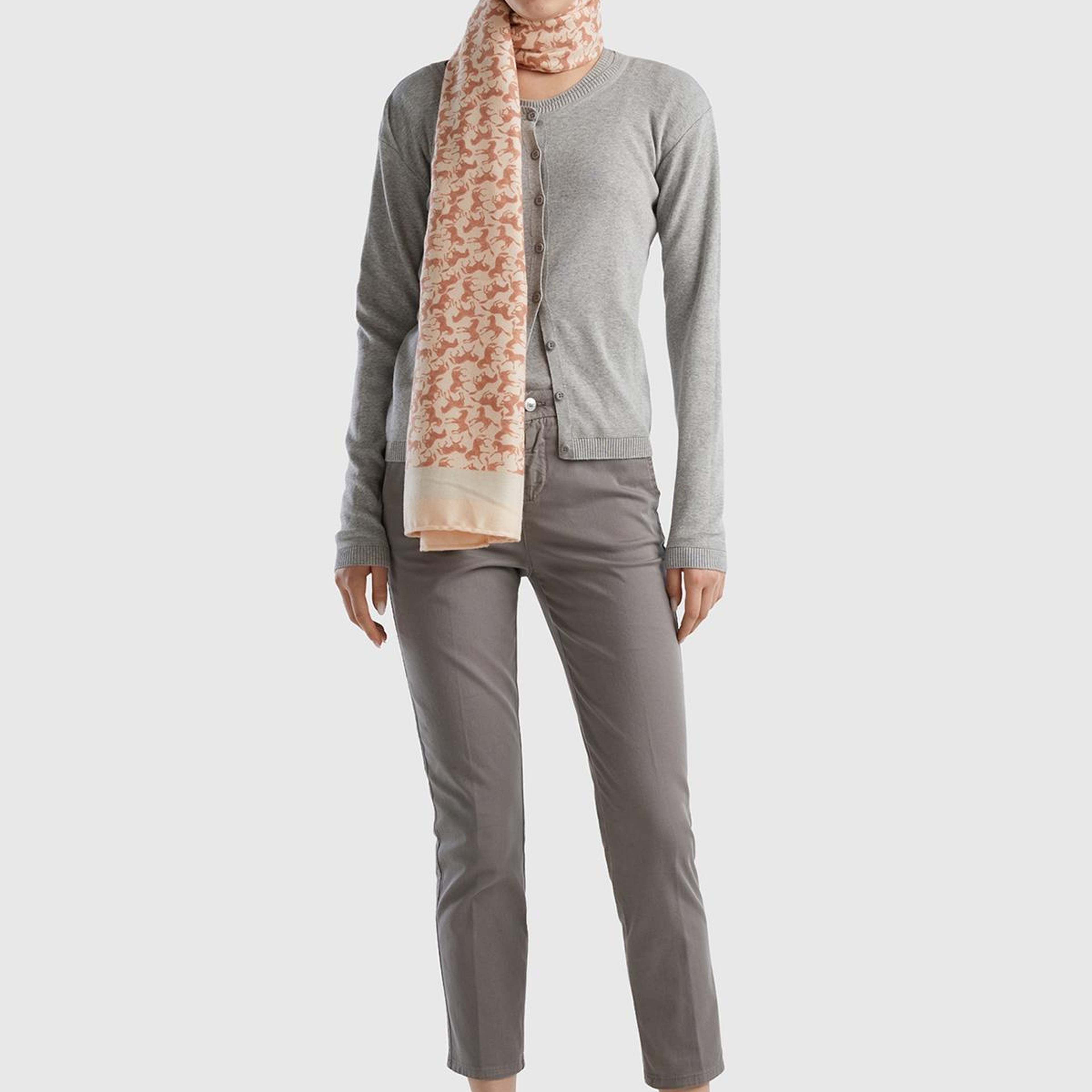 Kadın Gri Elastanlı Basic Chino Pantolon