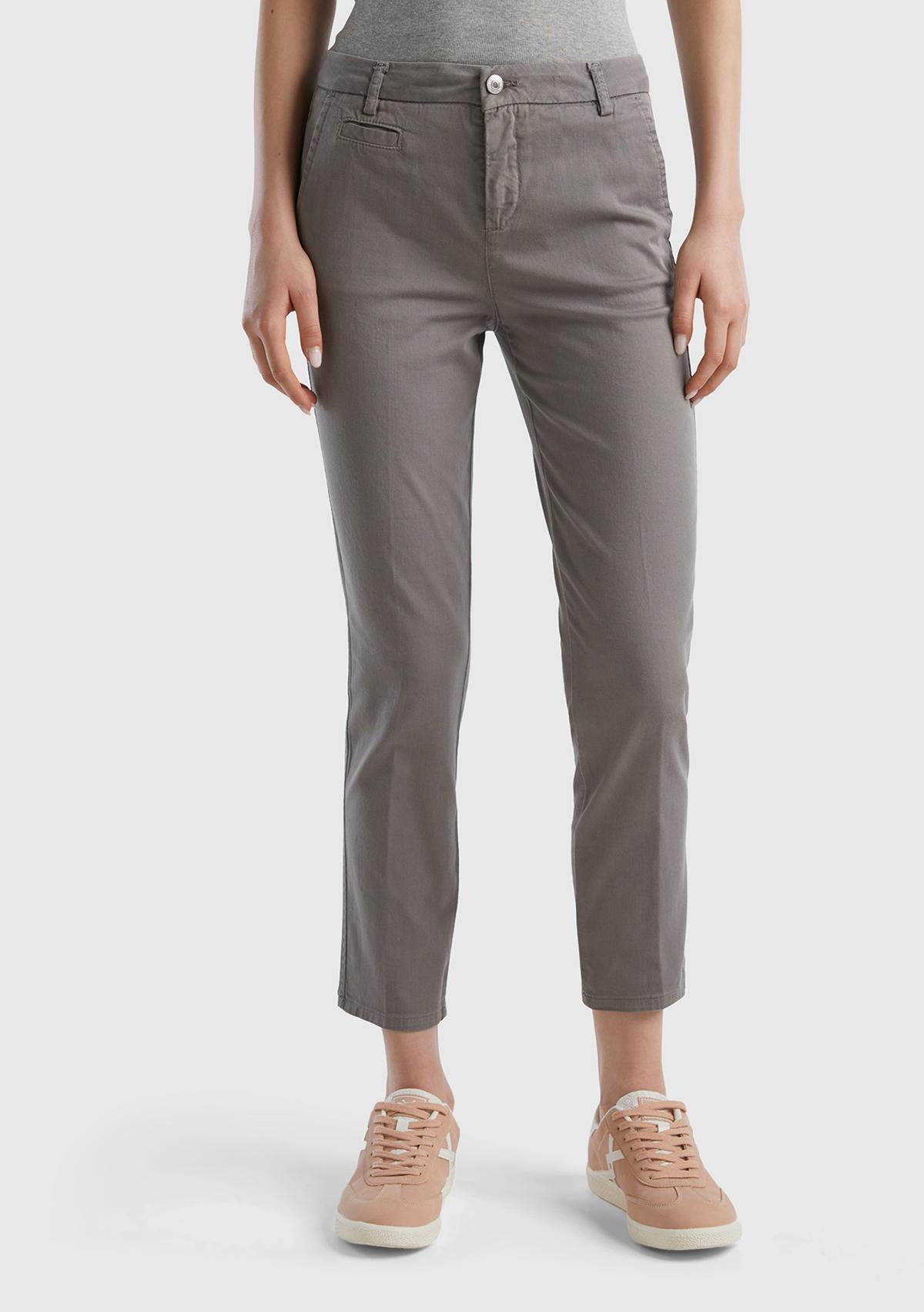 Kadın Gri Elastanlı Basic Chino Pantolon