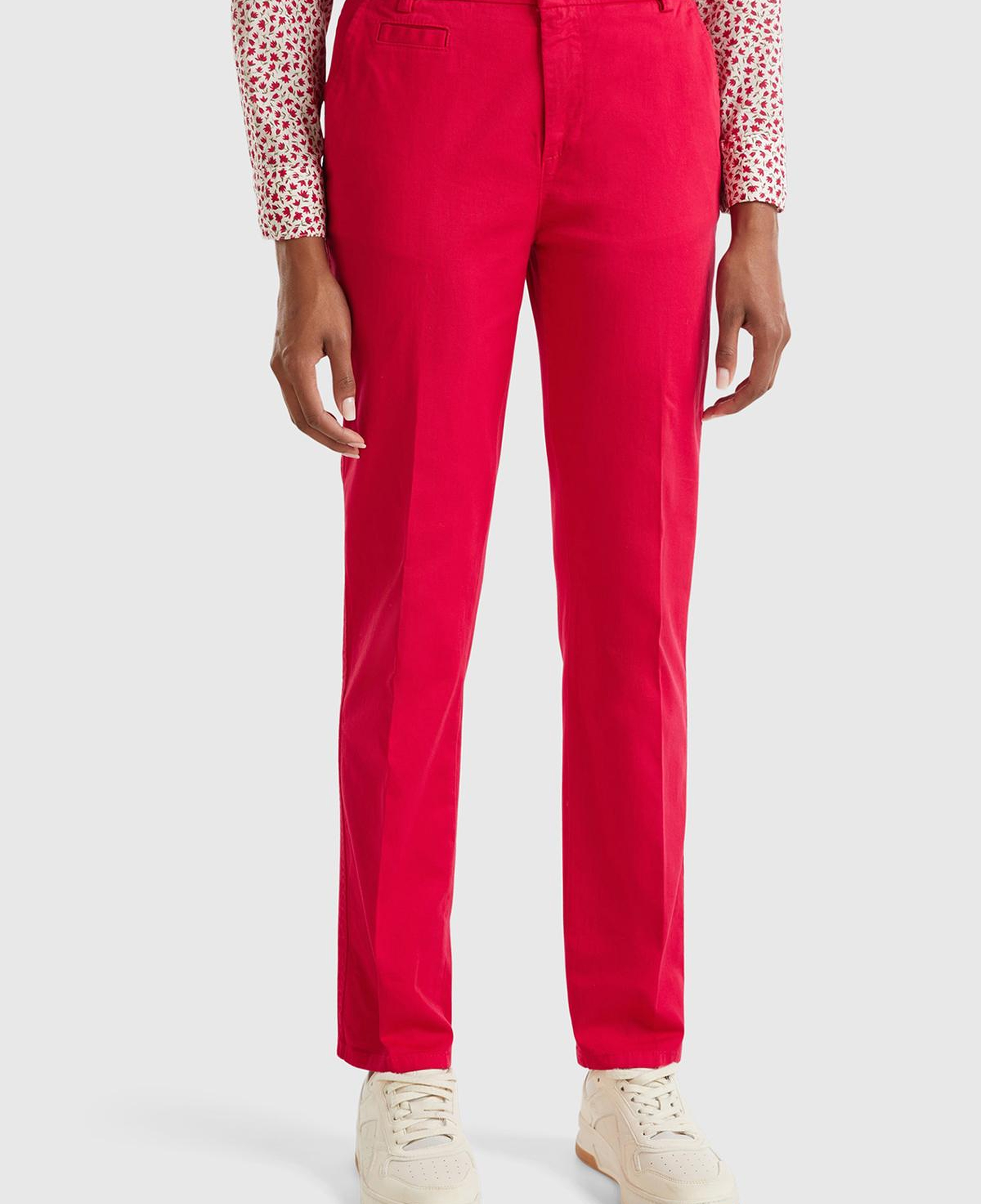 Kadın Kırmızı Elastanlı Basic Chino Pantolon