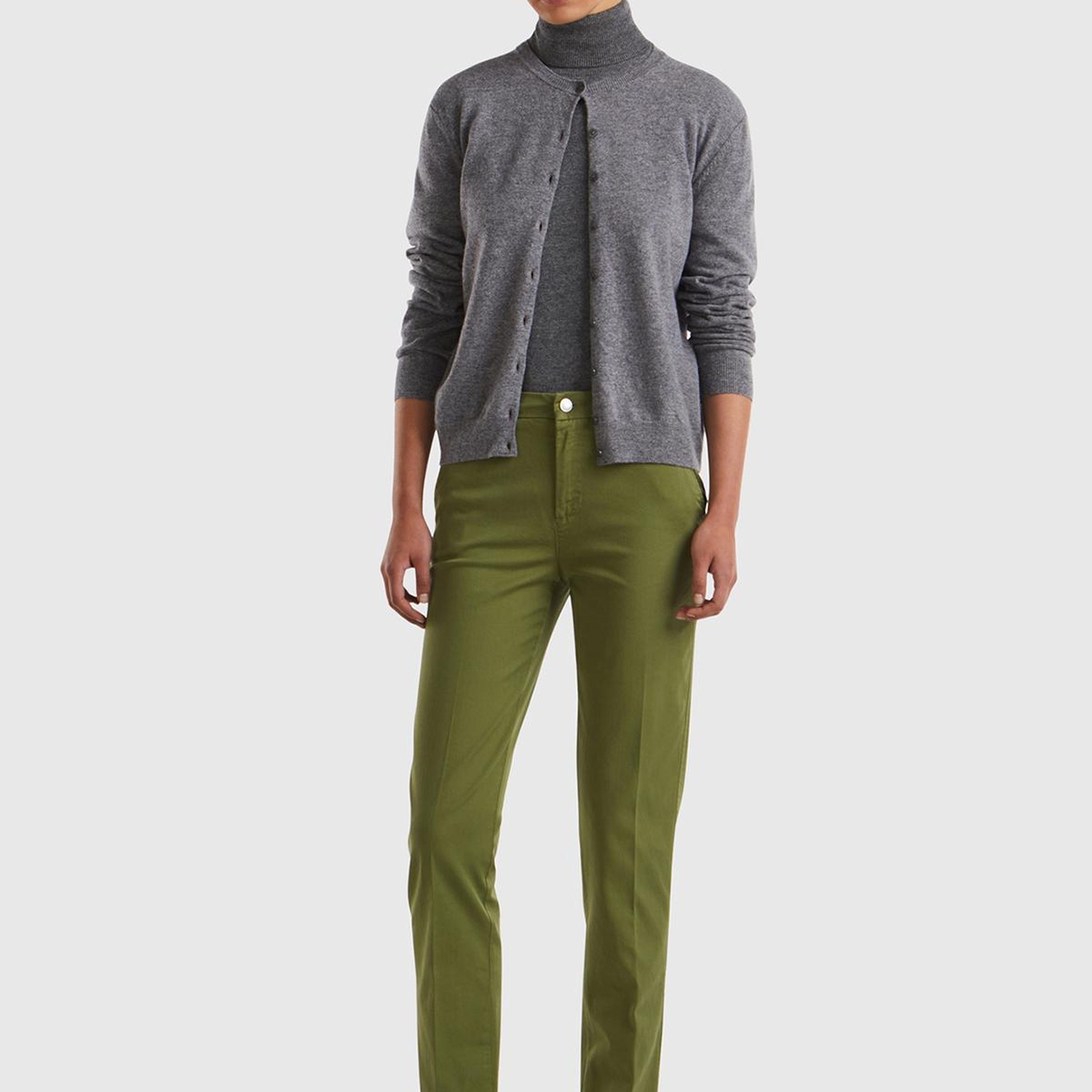 Kadın Haki Elastanlı Basic Chino Pantolon