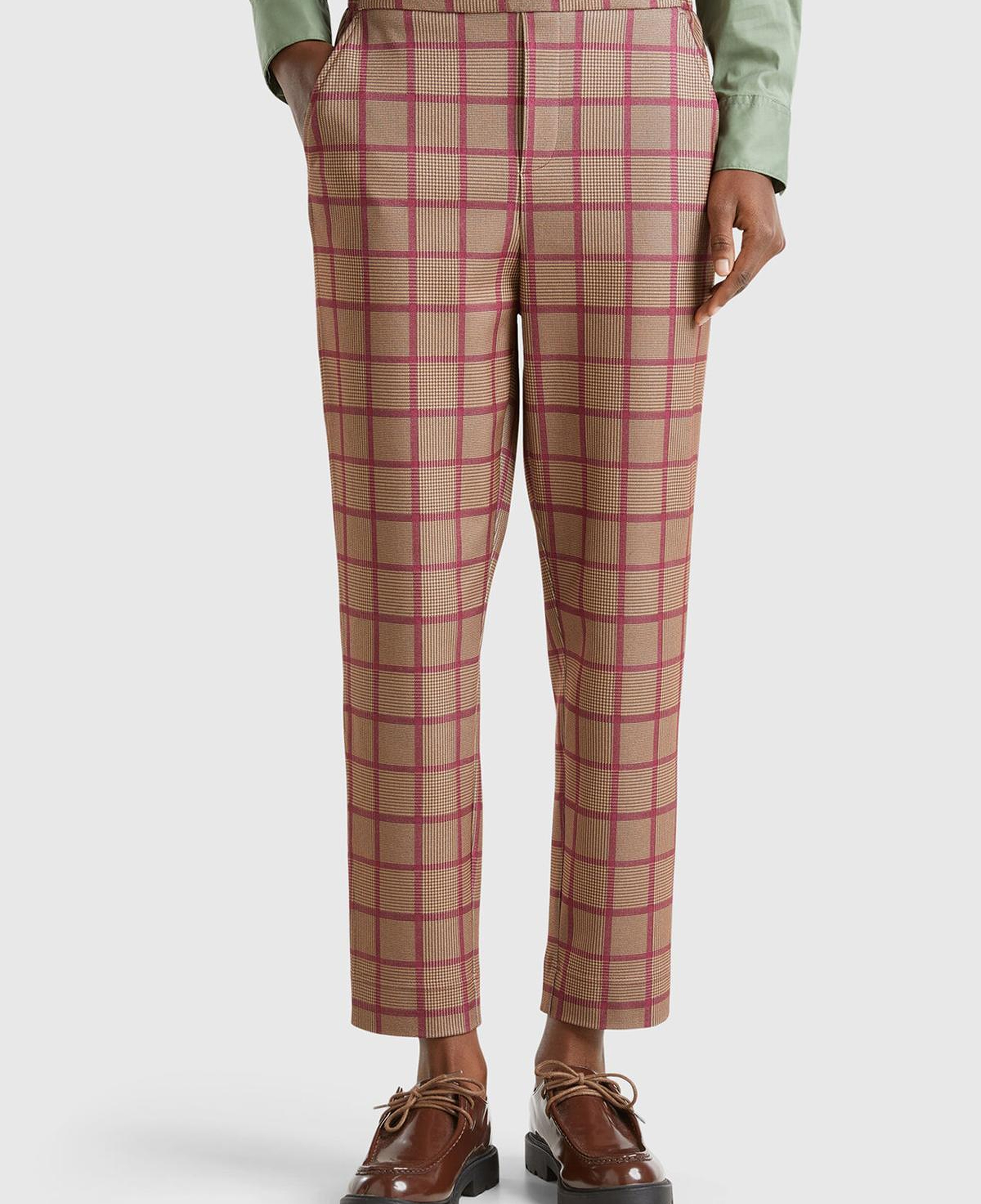 Kadın Kahverengi Viskoz Karışımlı Tamamı Desenli Beli Lastikli Pantolon