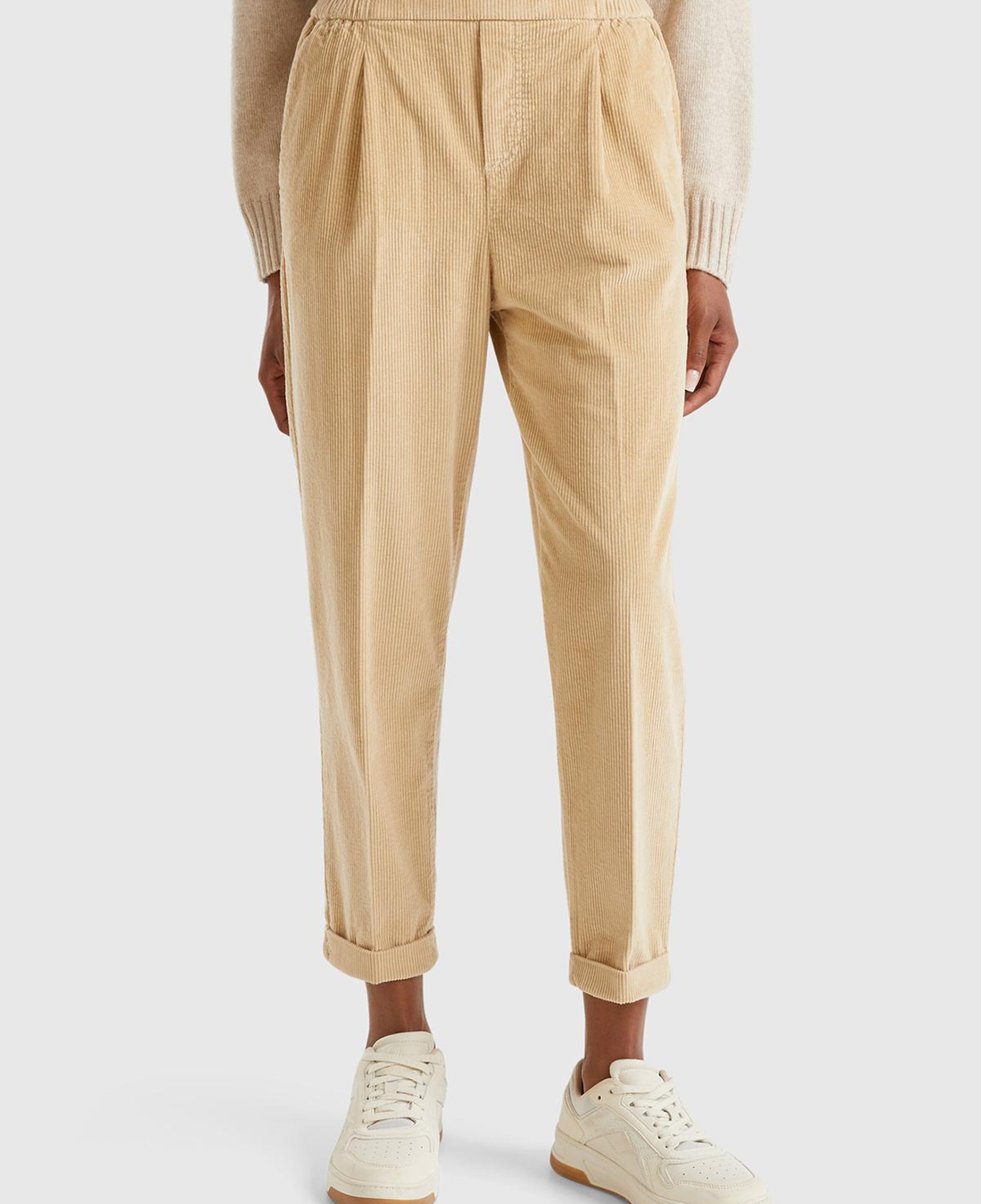 Kadın Kahverengi Beli Lastikli Kadife Pantolon