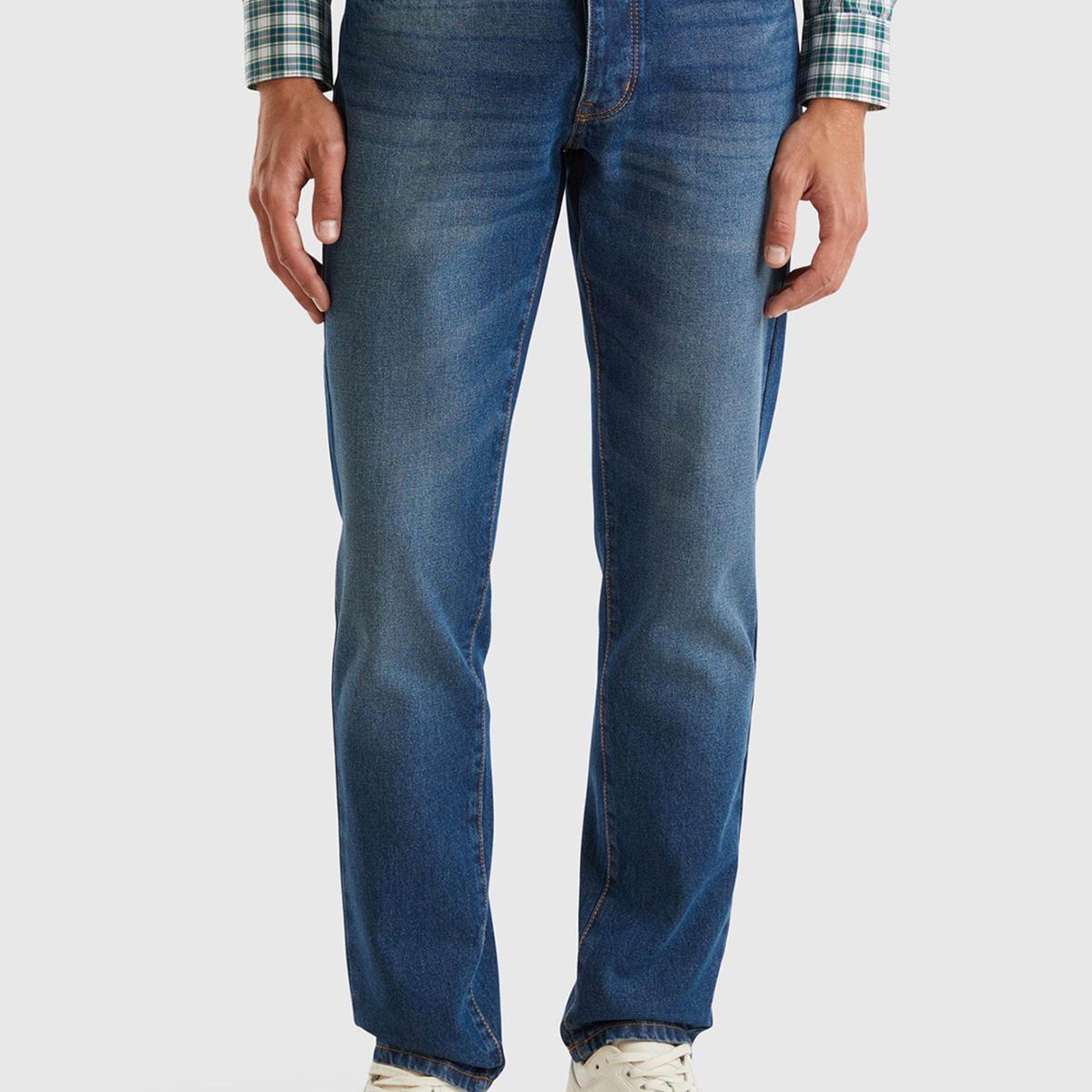 Erkek İndigo %100 Pamuk Arkası Logo Detaylı 5 Cepli Denim Pantolon