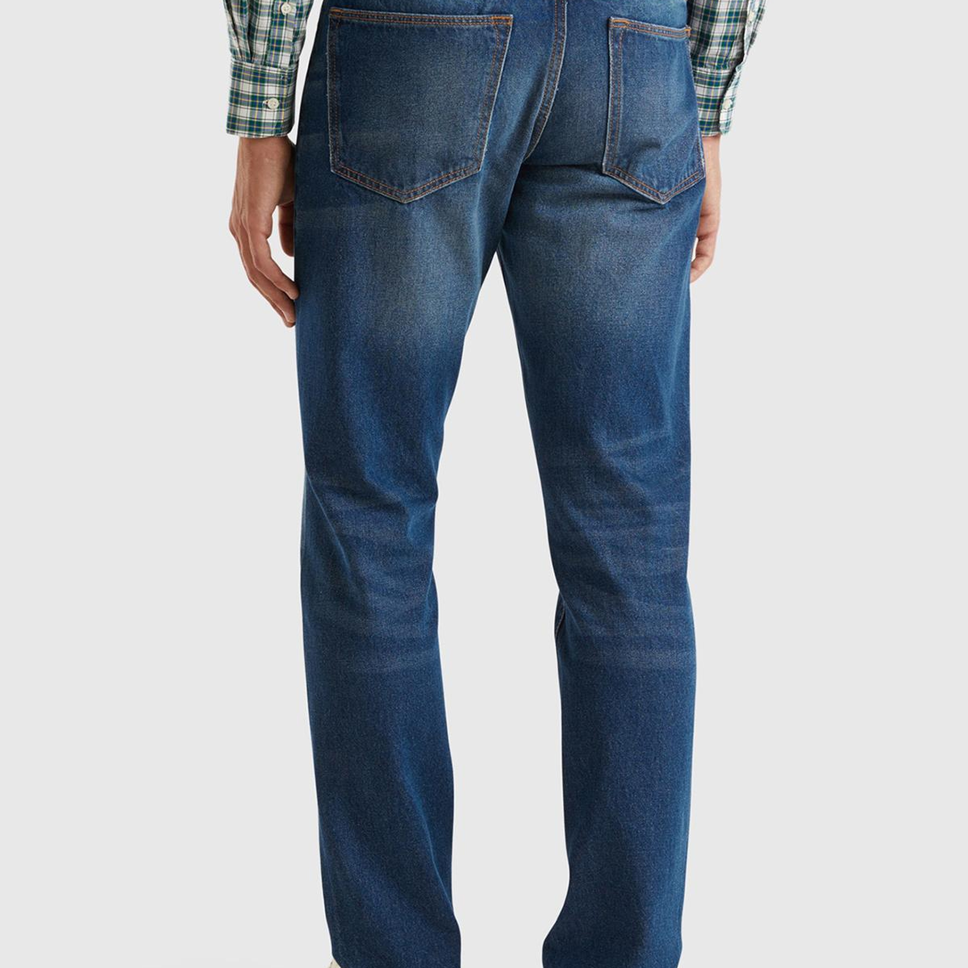 Erkek İndigo %100 Pamuk Arkası Logo Detaylı 5 Cepli Denim Pantolon