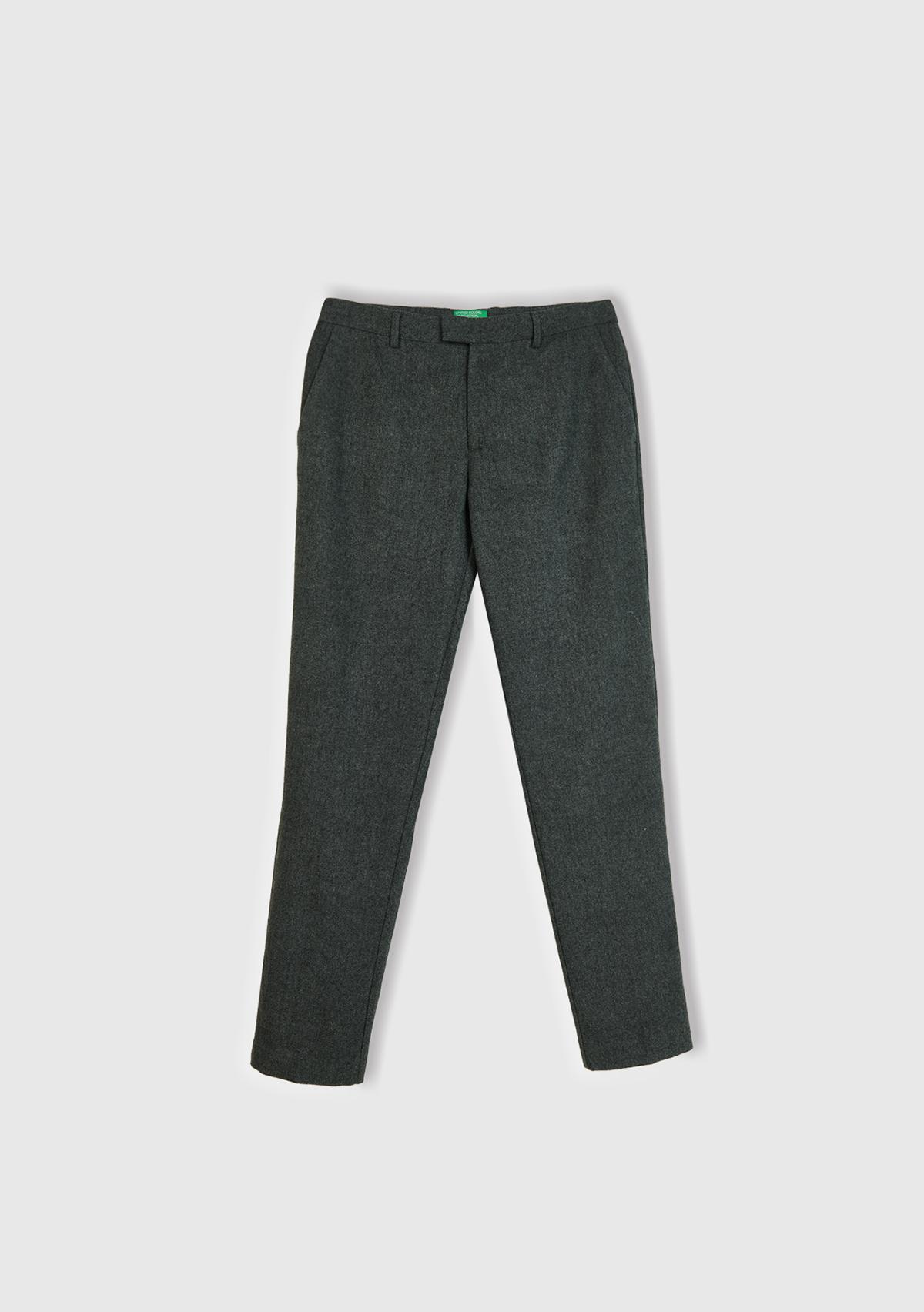 Erkek Antrasit Yün Karışımlı Dar Kesim Pantolon