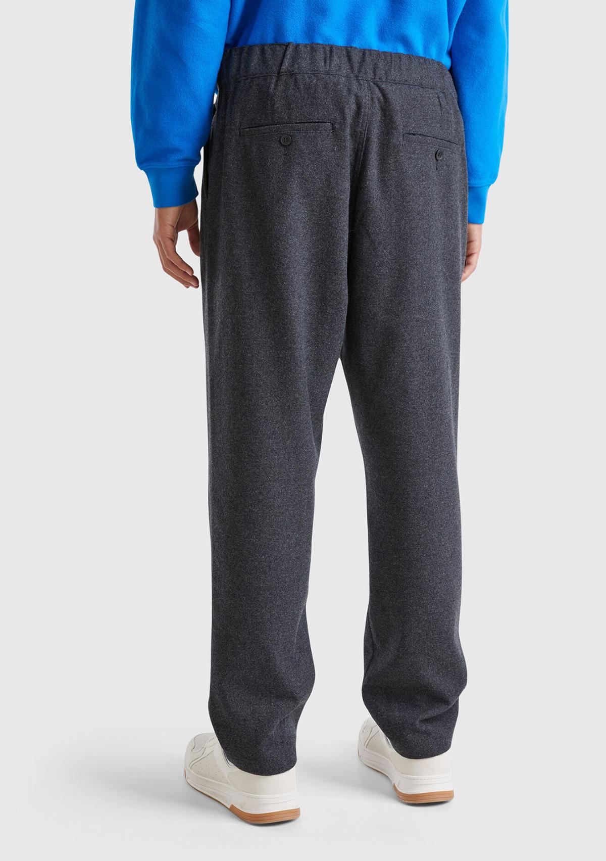 Erkek Antrasit Melanj Yün ve Viskoz Karışımlı Arkası Biyeli Cepli Beli Elastik Pantolon