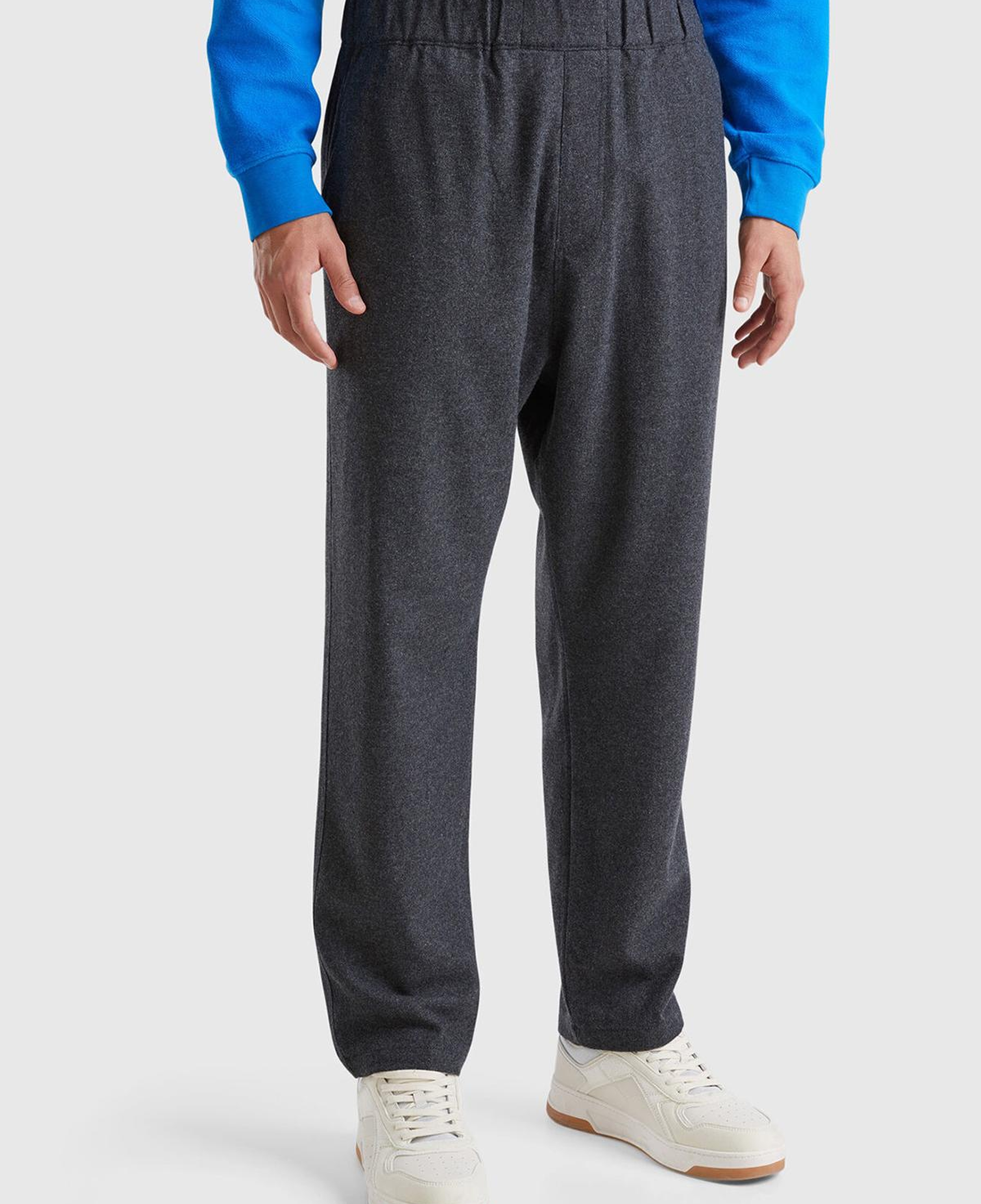 Erkek Antrasit Melanj Yün ve Viskoz Karışımlı Arkası Biyeli Cepli Beli Elastik Pantolon