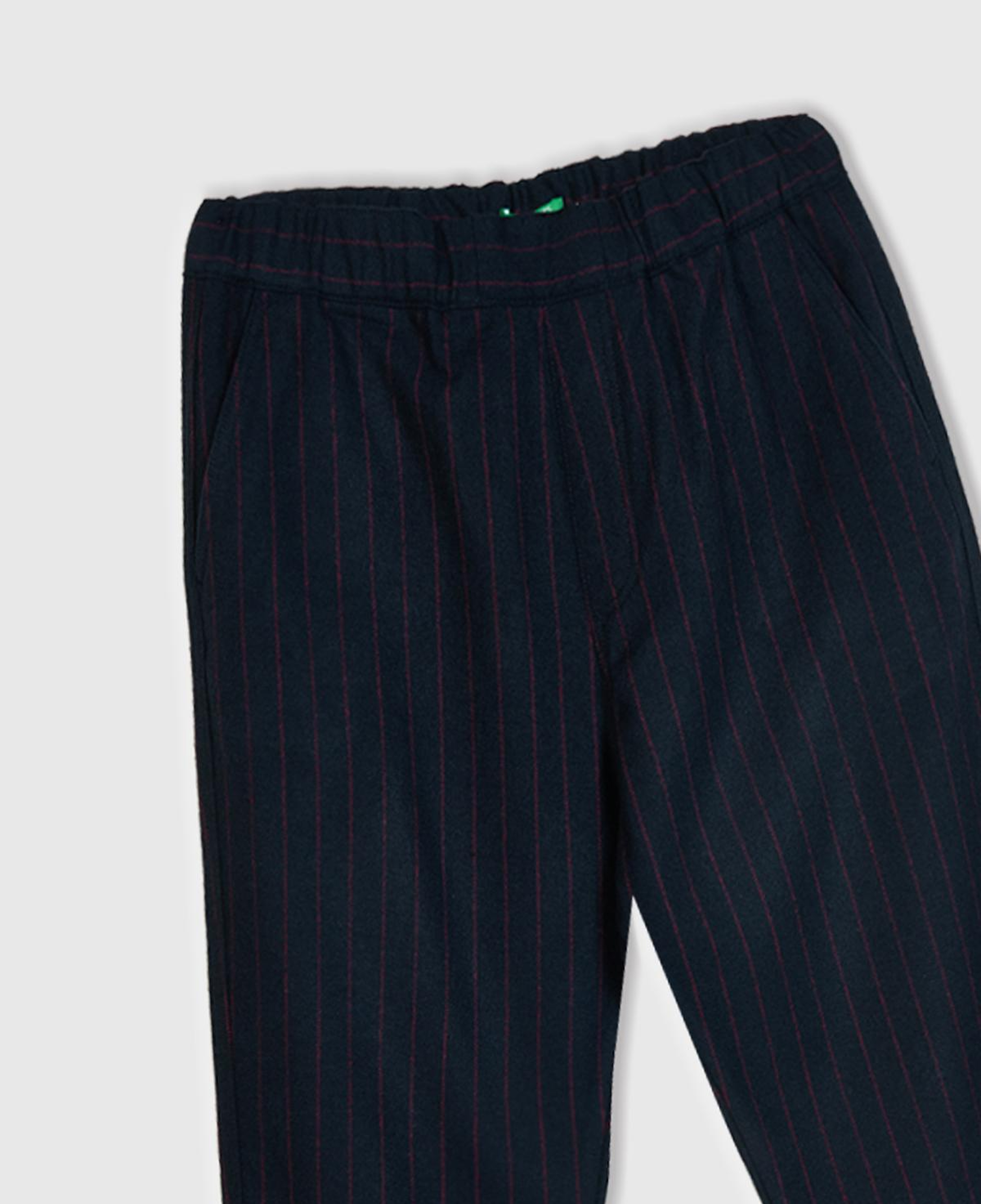 Erkek Koyu Mavi Yün ve Viskoz Karışımlı Arkası Biyeli Cepli Beli Elastik Pantolon