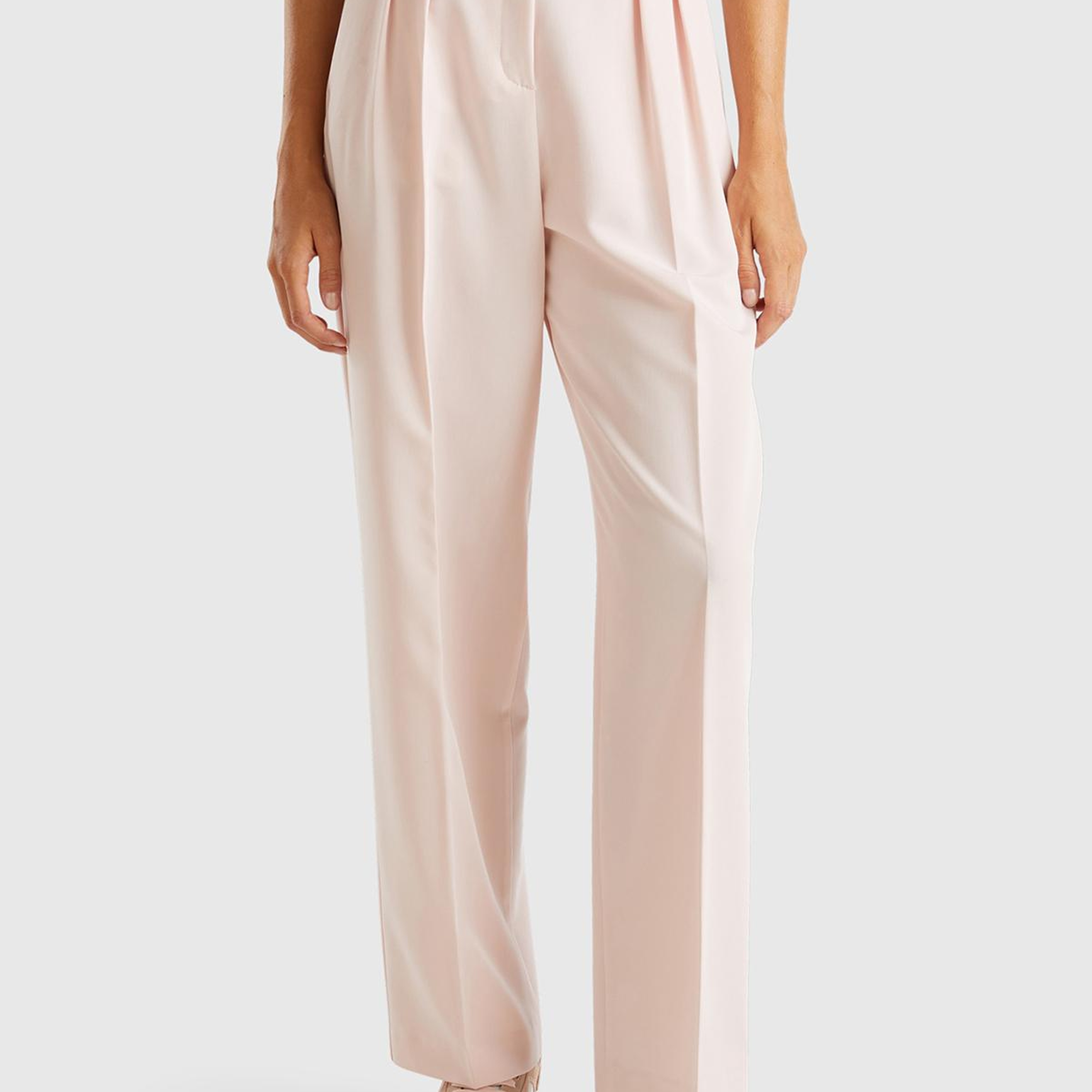 Kadın Toz Pembe Viskoz Karışımlı Arkası Kapaklı Cepli Geniş Paça Pantolon