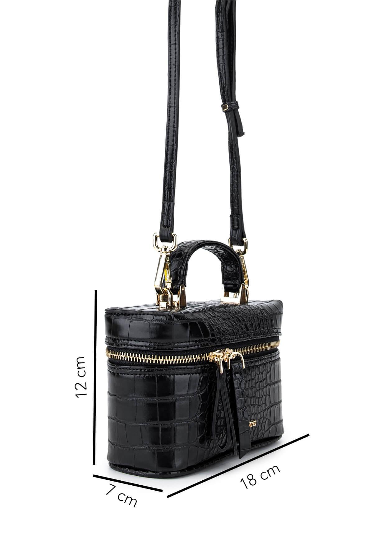 Tamer Tanca Kadın Suni Deri Siyah Kroko El Çantası