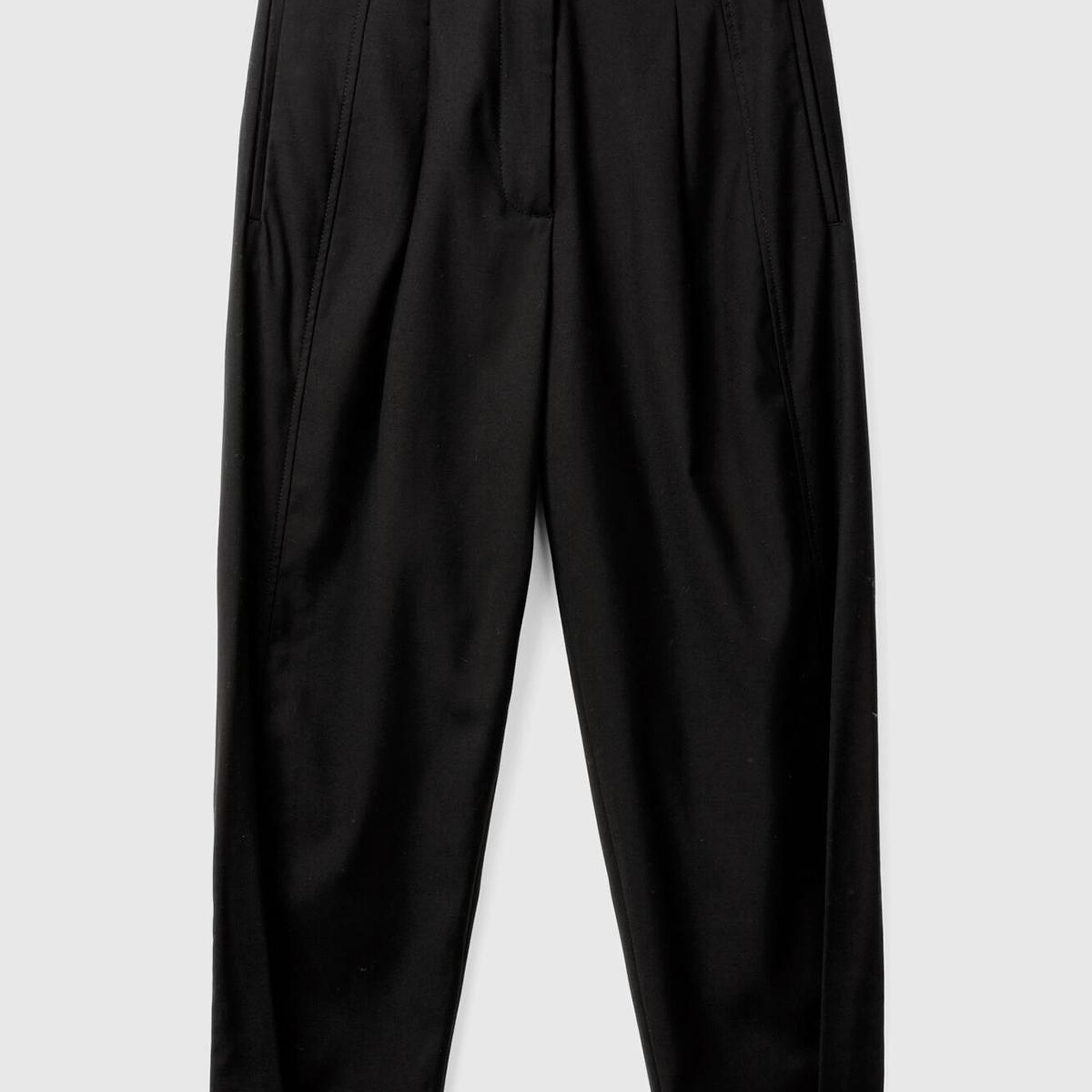 Kadın Siyah Yün ve Viskoz Karışımlı Paçası Düğme Detaylı Pantolon