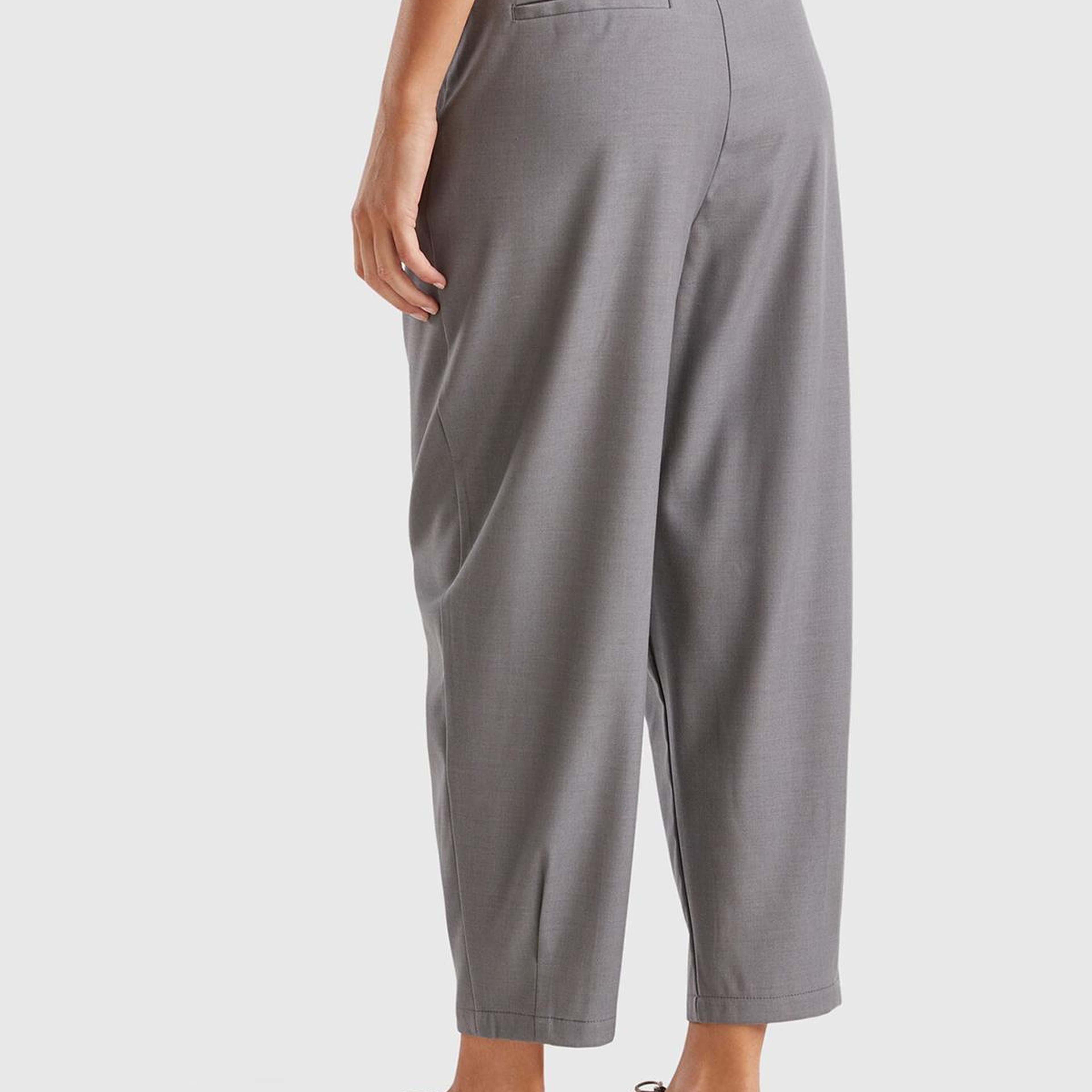 Kadın Antrasit Melanj Yün ve Viskoz Karışımlı Hafif Balon Paçalı Pantolon