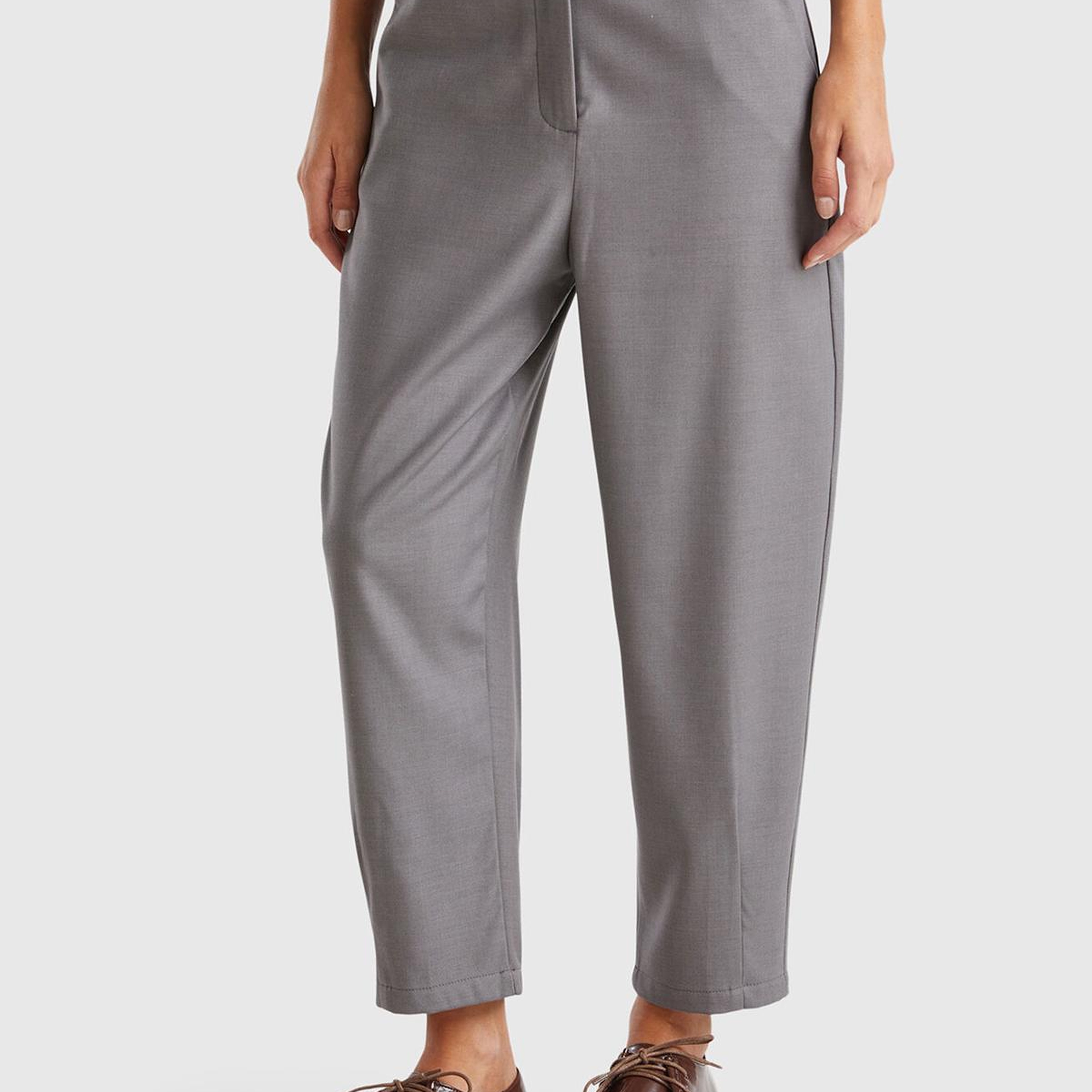 Kadın Antrasit Melanj Yün ve Viskoz Karışımlı Hafif Balon Paçalı Pantolon