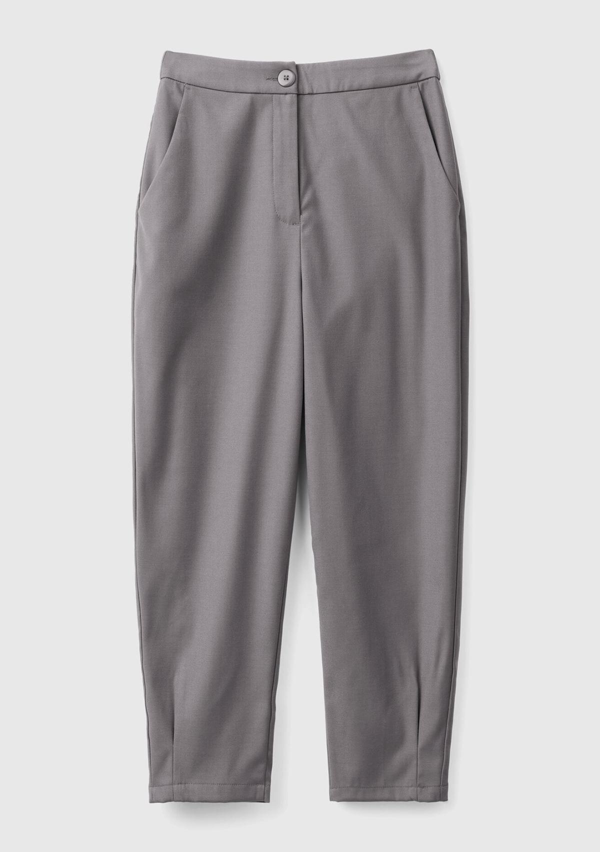 Kadın Antrasit Melanj Yün ve Viskoz Karışımlı Hafif Balon Paçalı Pantolon