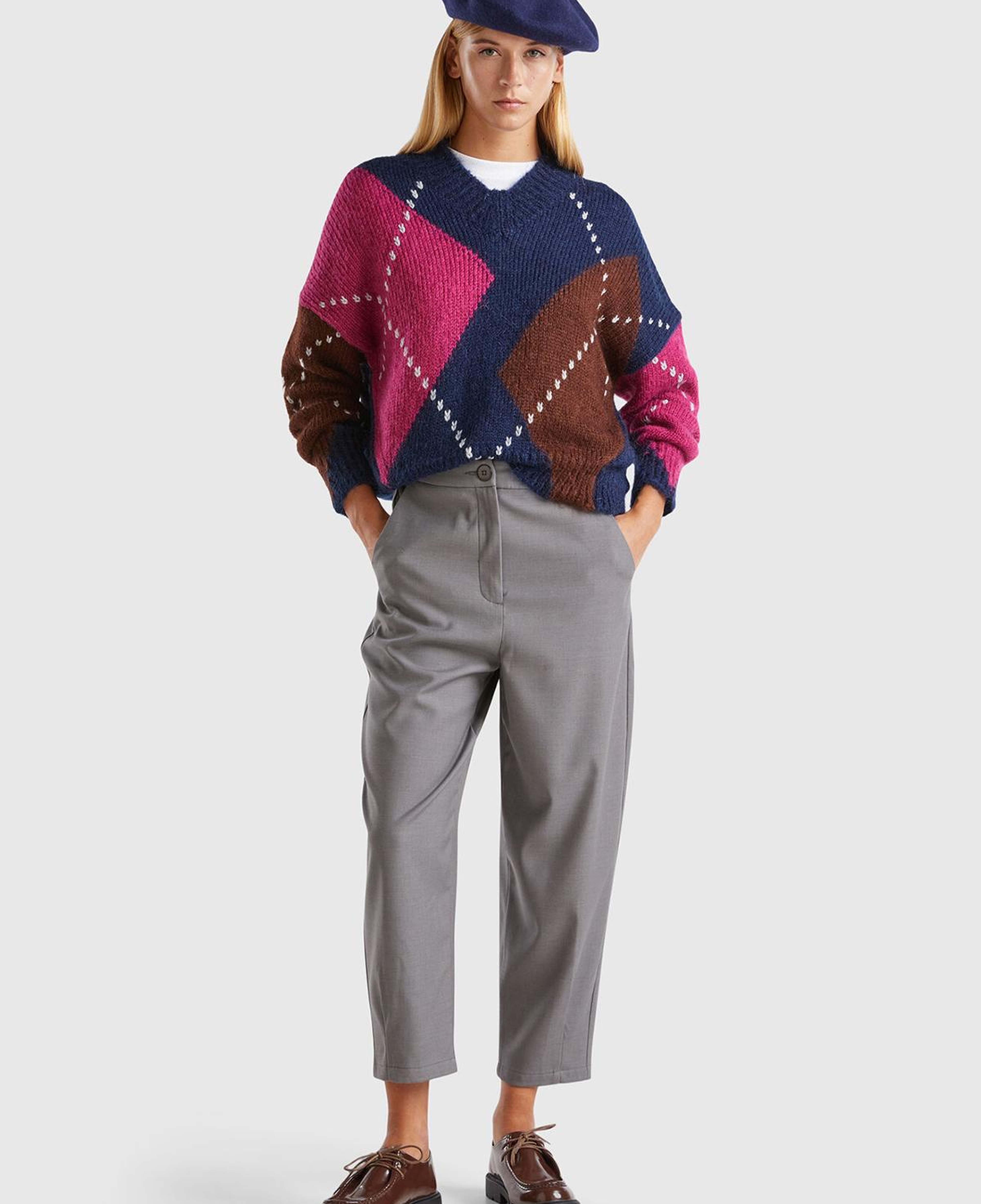 Kadın Antrasit Melanj Yün ve Viskoz Karışımlı Hafif Balon Paçalı Pantolon