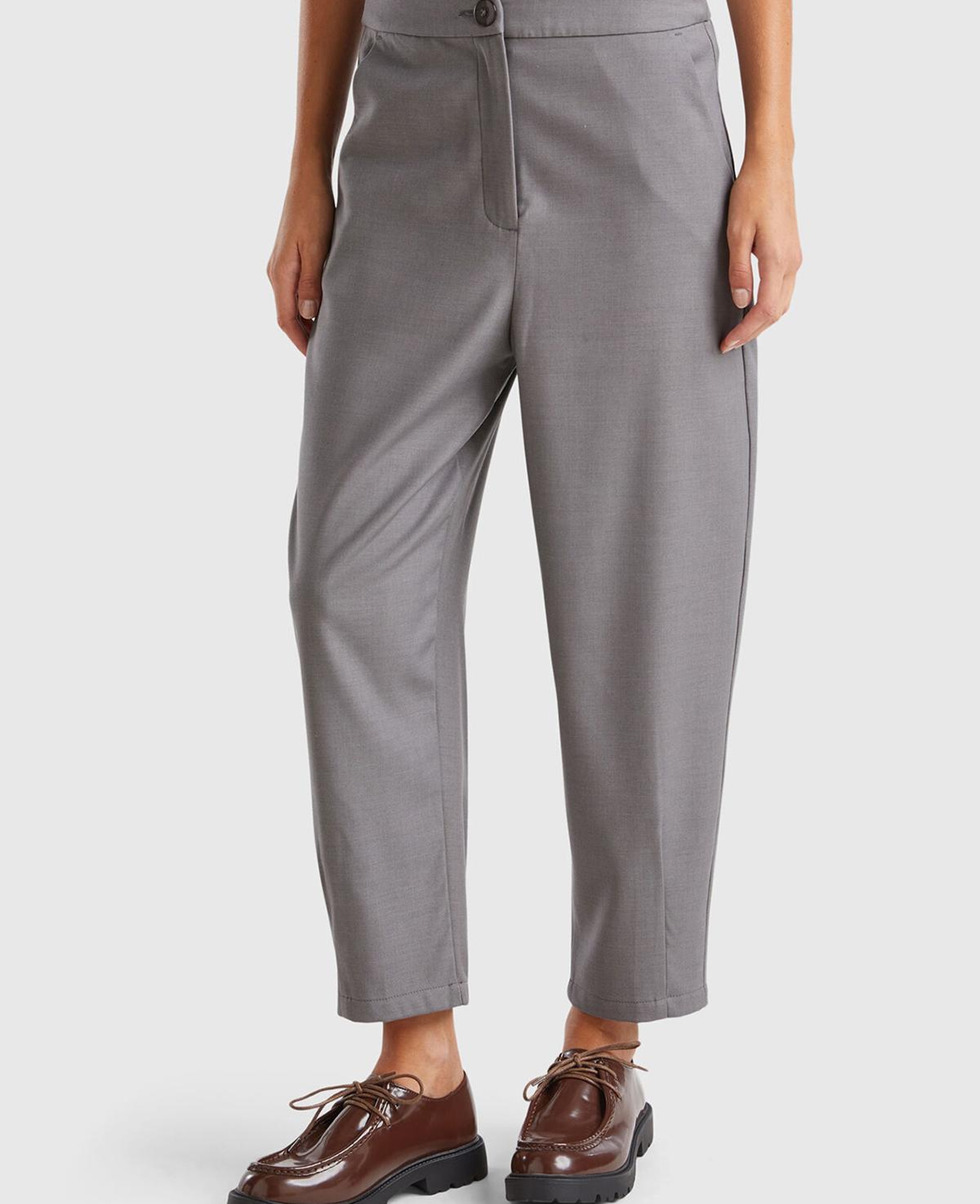 Kadın Antrasit Melanj Yün ve Viskoz Karışımlı Hafif Balon Paçalı Pantolon