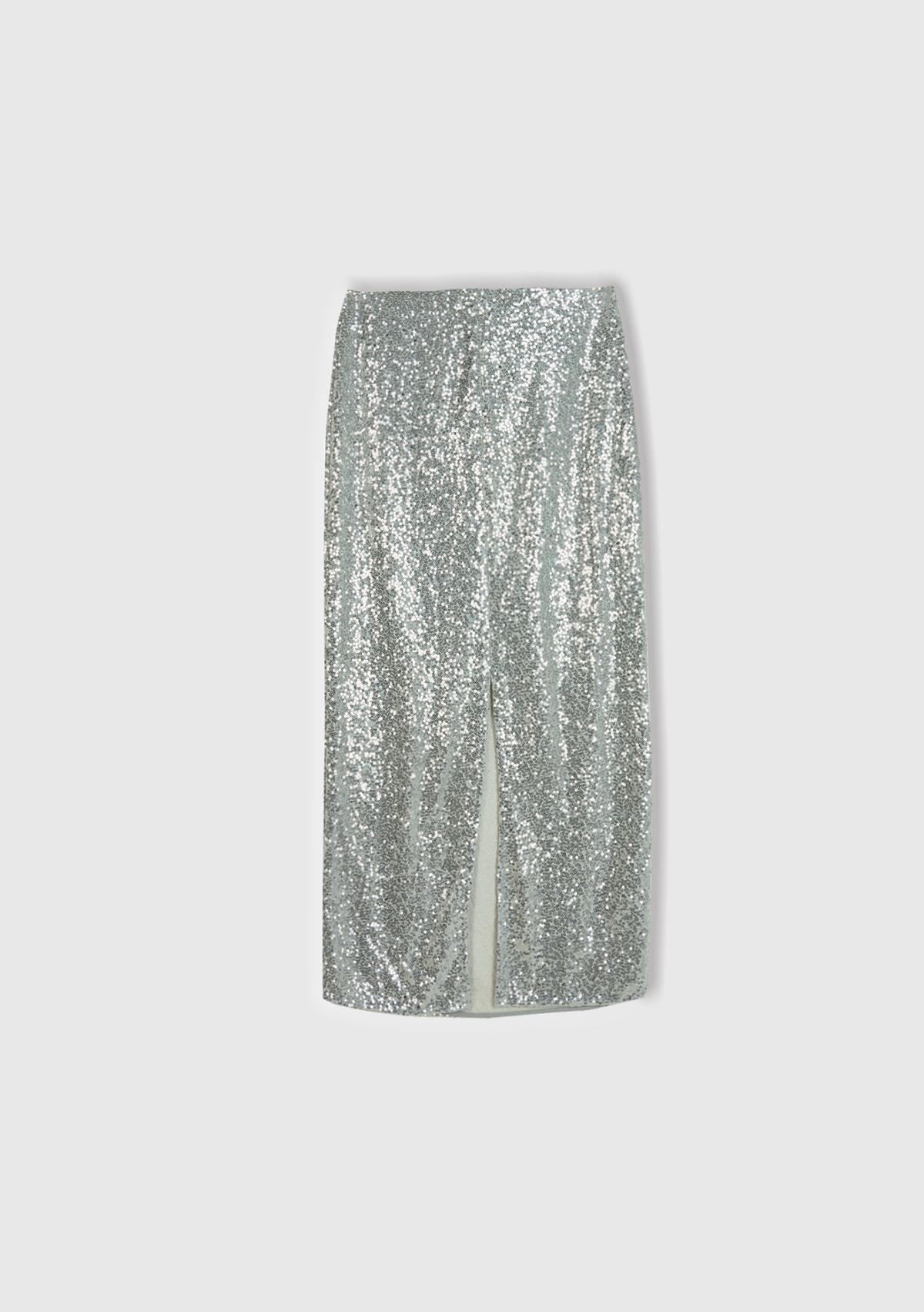 Kadın Gümüş İçi Jarse Astarlı Arkası Yırtmaçlı Kalem Etek