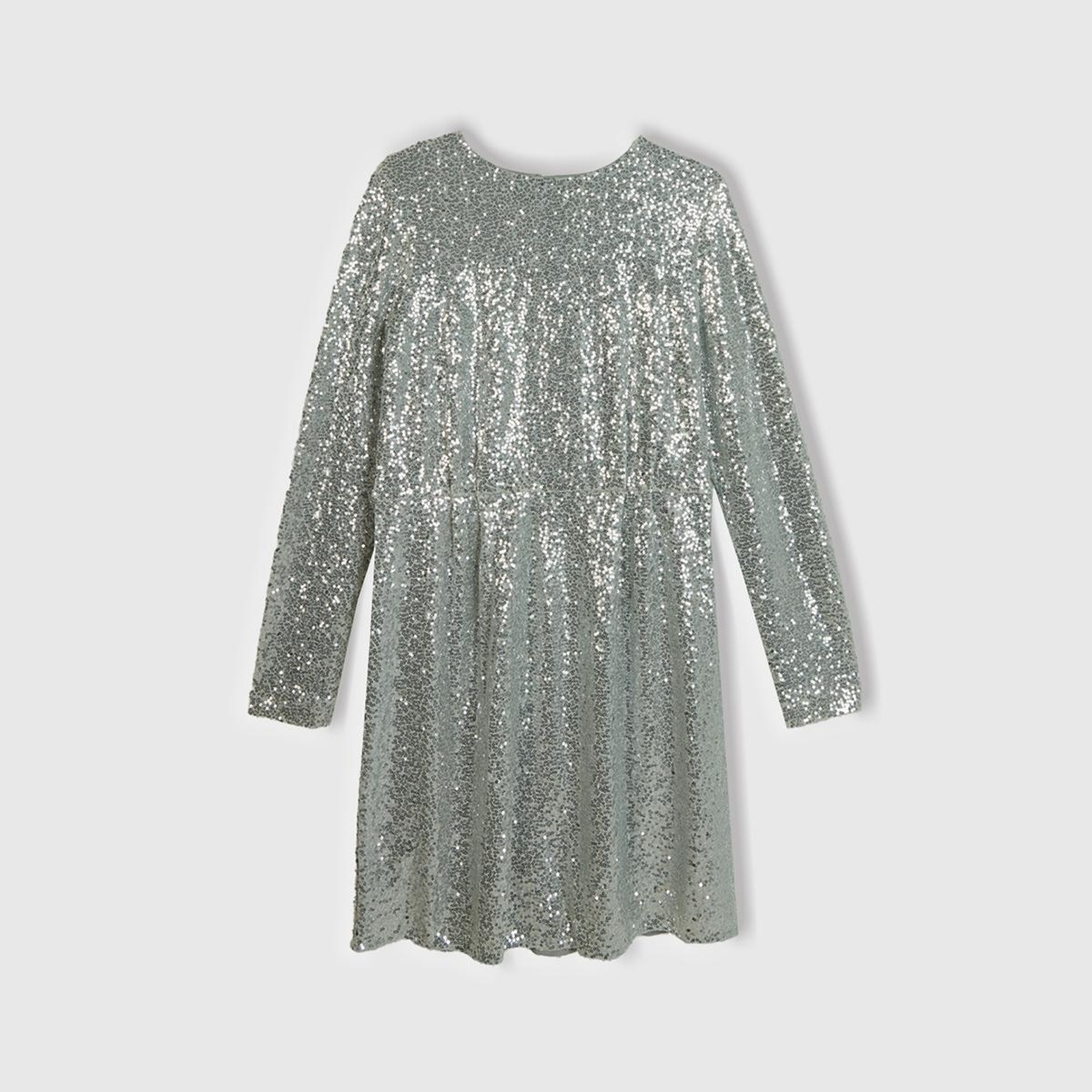 Kadın Gümüş İçi Jarse Astarlı Sırt Detaylı Uzun Kollu Simli Elbise