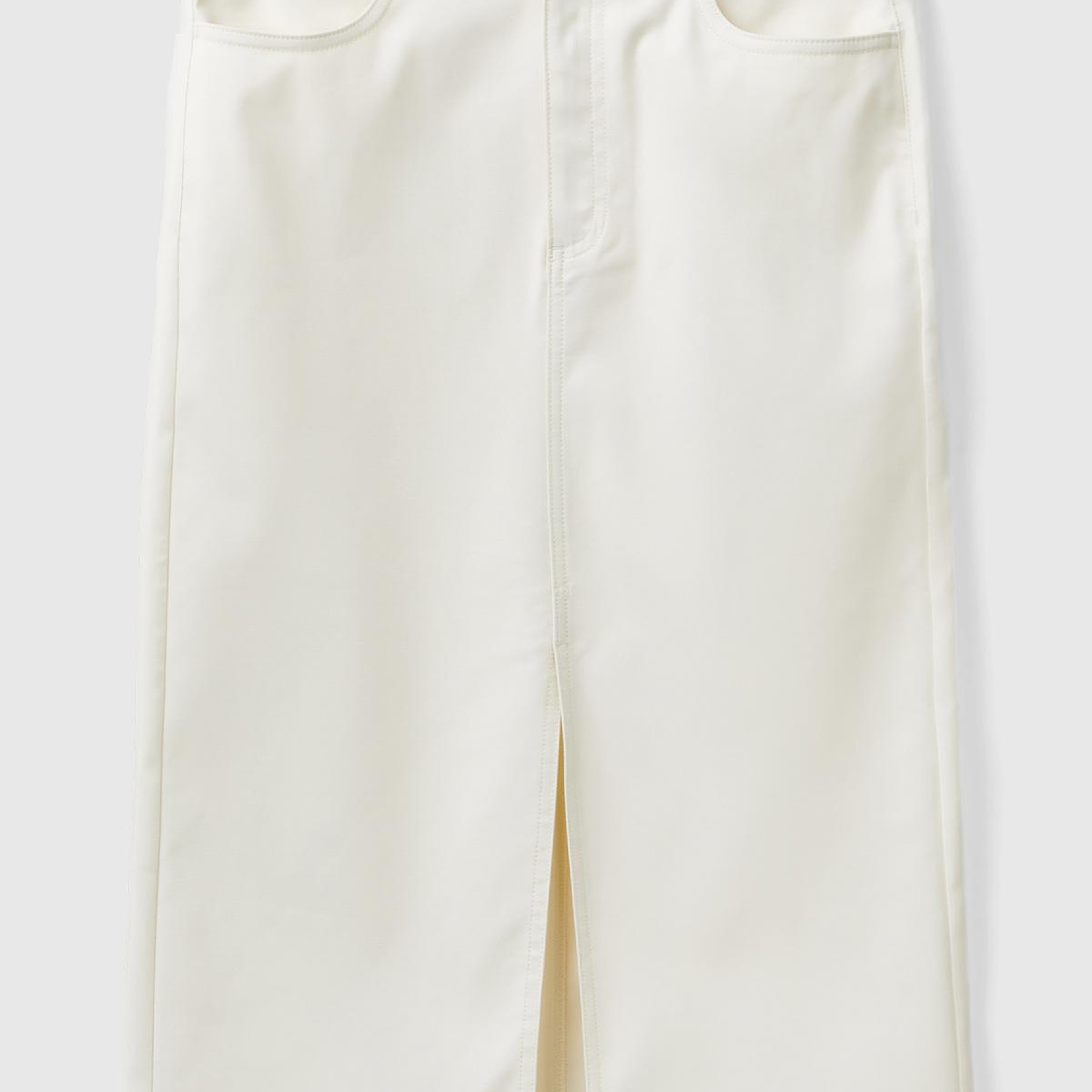 Kadın Krem Pamuk ve Viskoz Karışımlı Ortası Yırtmaçlı Midi Etek