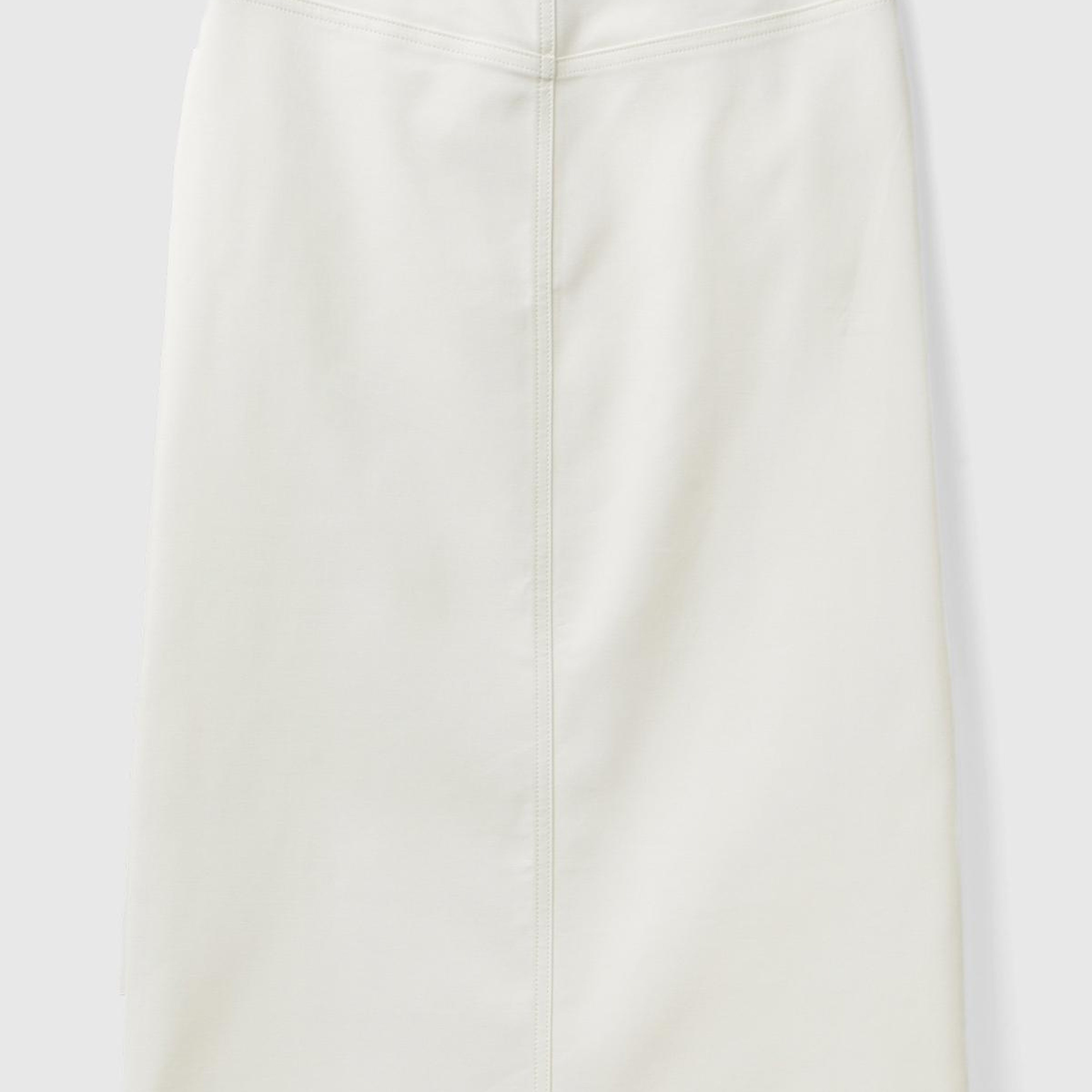 Kadın Krem Pamuk ve Viskoz Karışımlı Ortası Yırtmaçlı Midi Etek