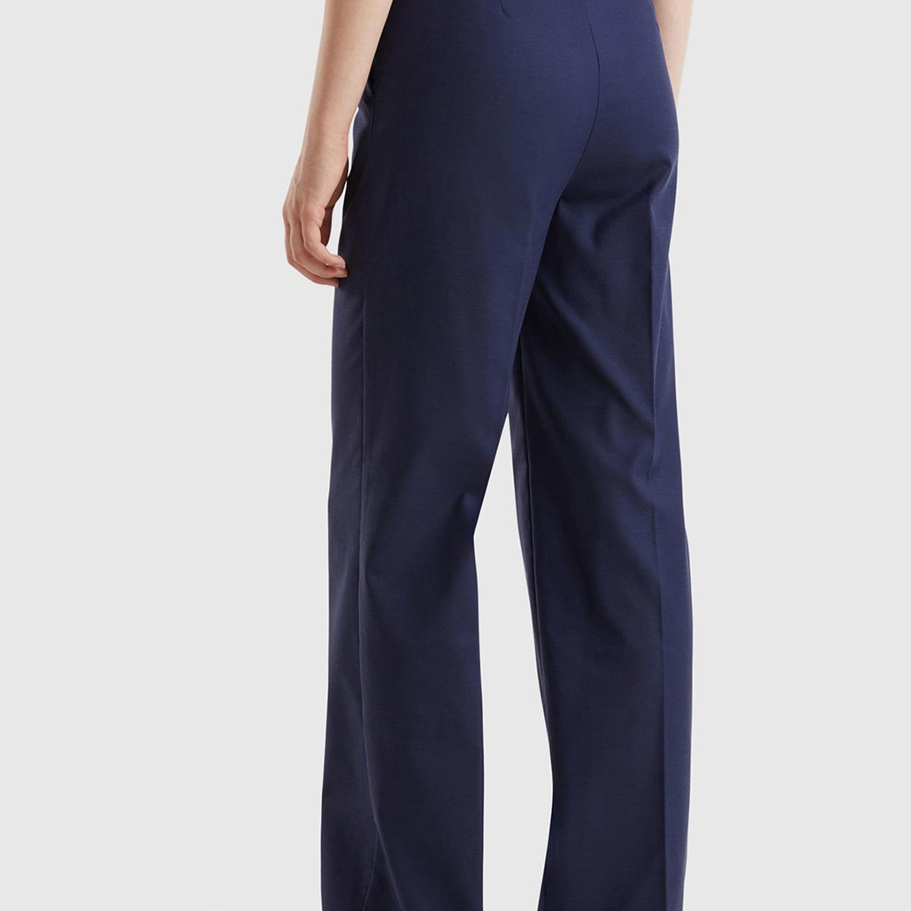 Kadın Lacivert Pamuk ve Viskoz Karışımlı Düğme Detaylı Geniş Paça Pantolon