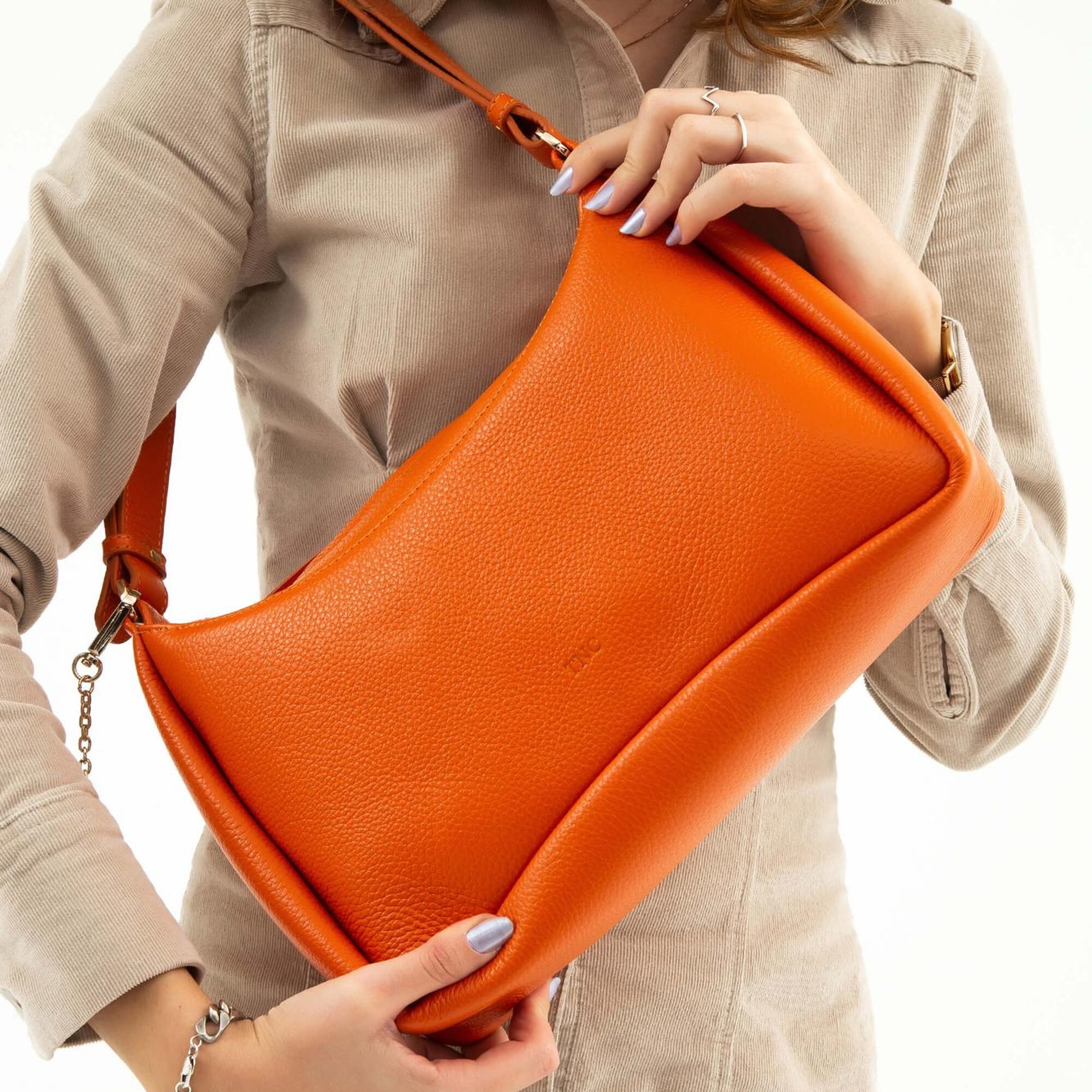 Tamer Tanca Kadın Hakiki Deri Turuncu Kol Çantası