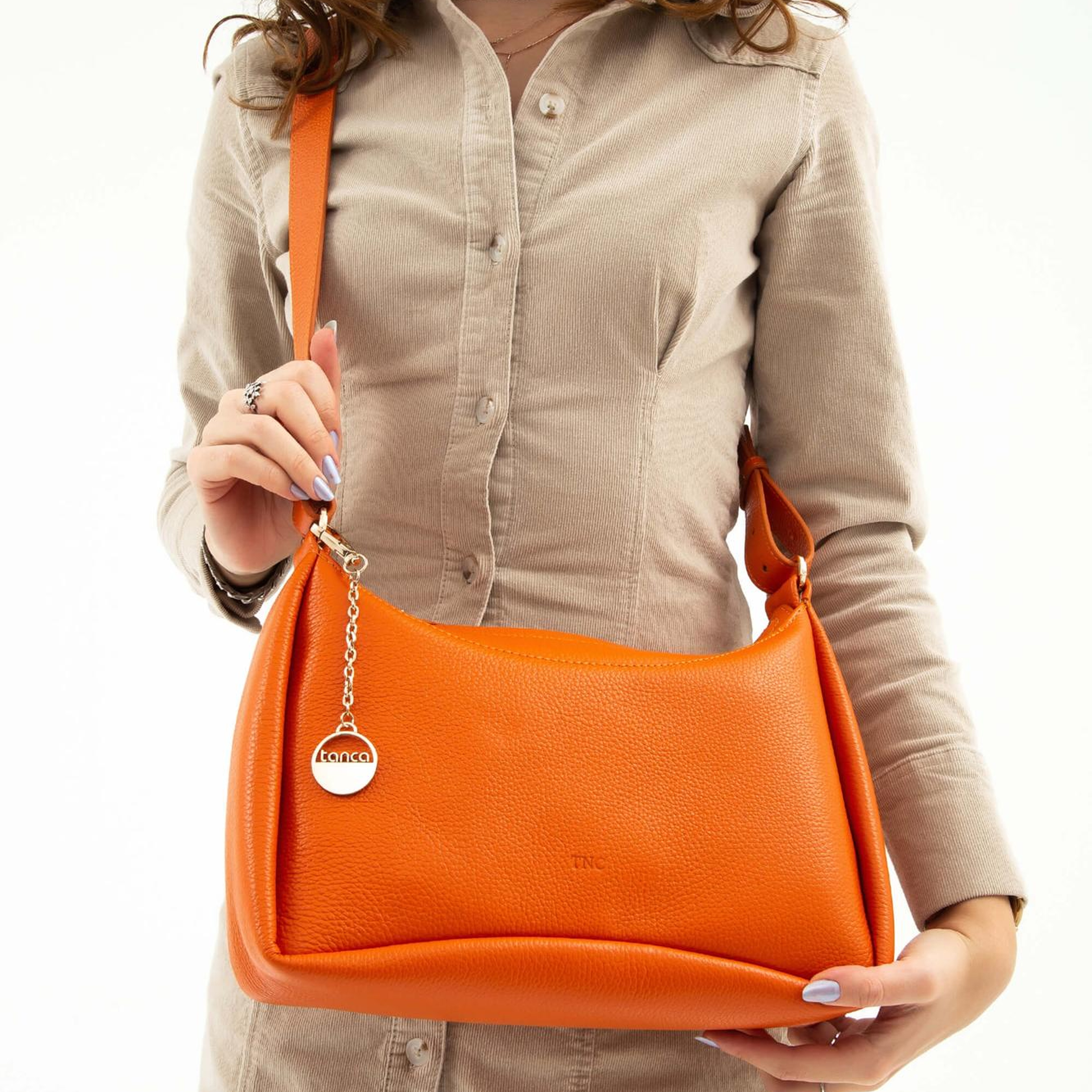 Tamer Tanca Kadın Hakiki Deri Turuncu Kol Çantası