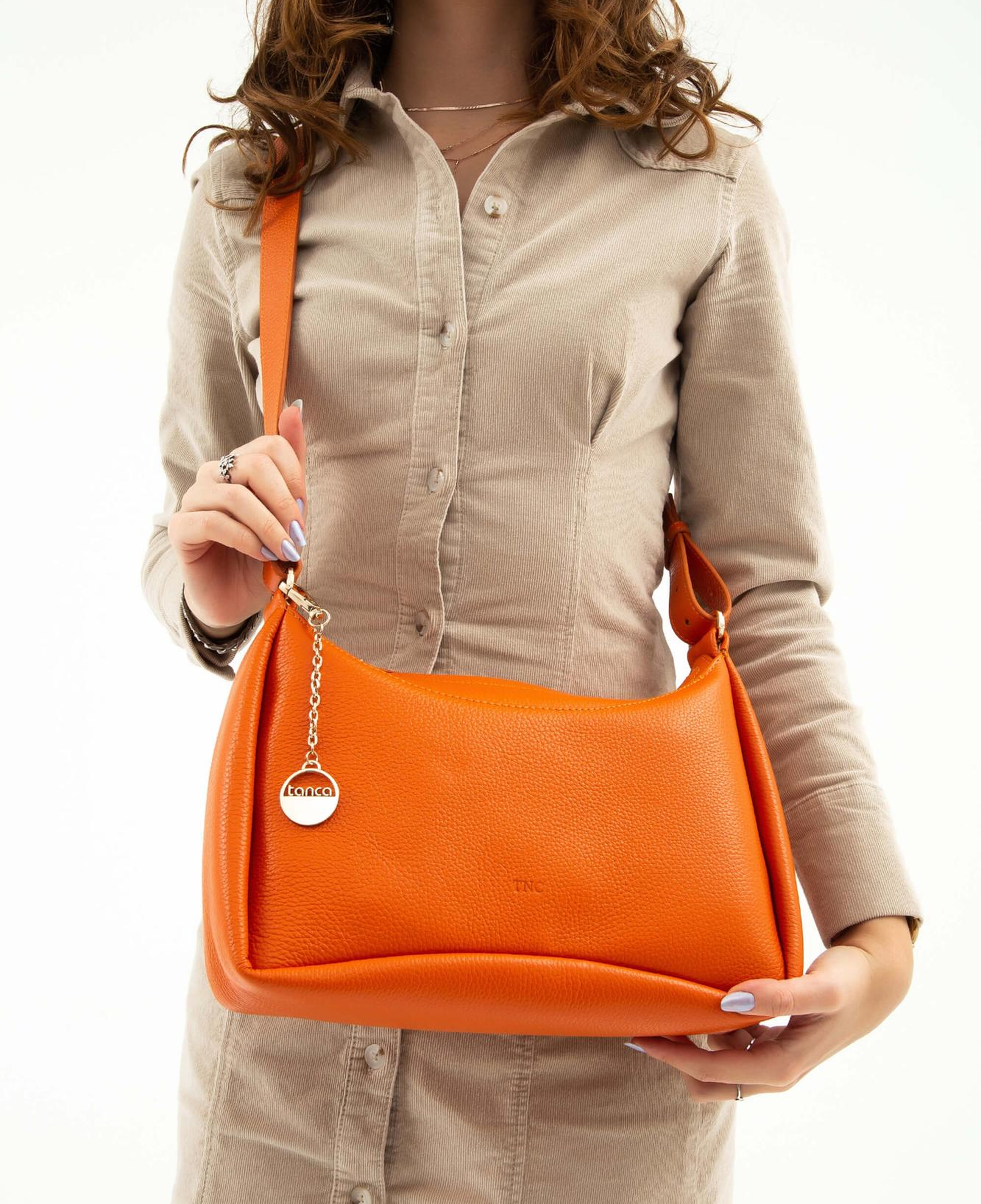 Tamer Tanca Kadın Hakiki Deri Turuncu Kol Çantası