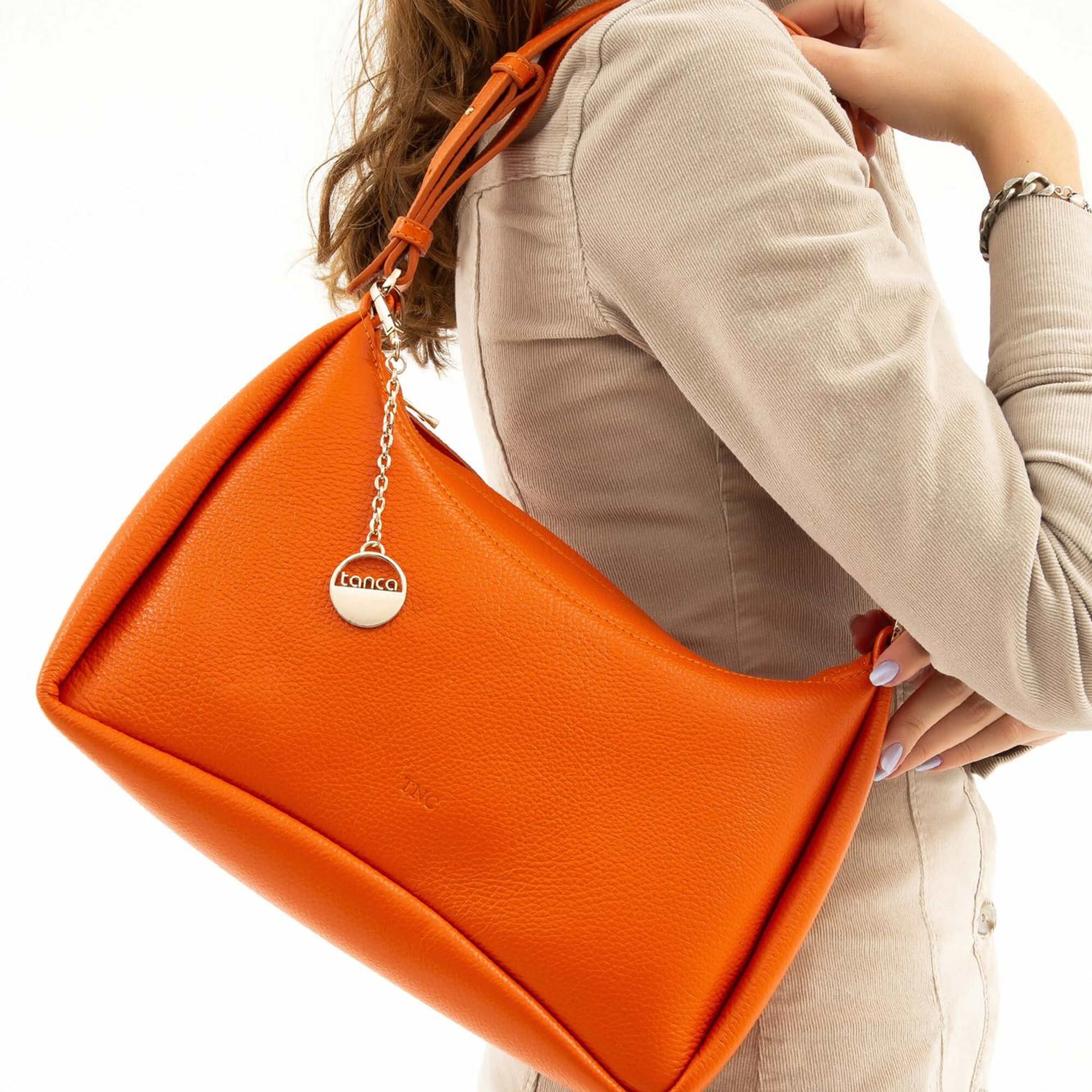 Tamer Tanca Kadın Hakiki Deri Turuncu Kol Çantası
