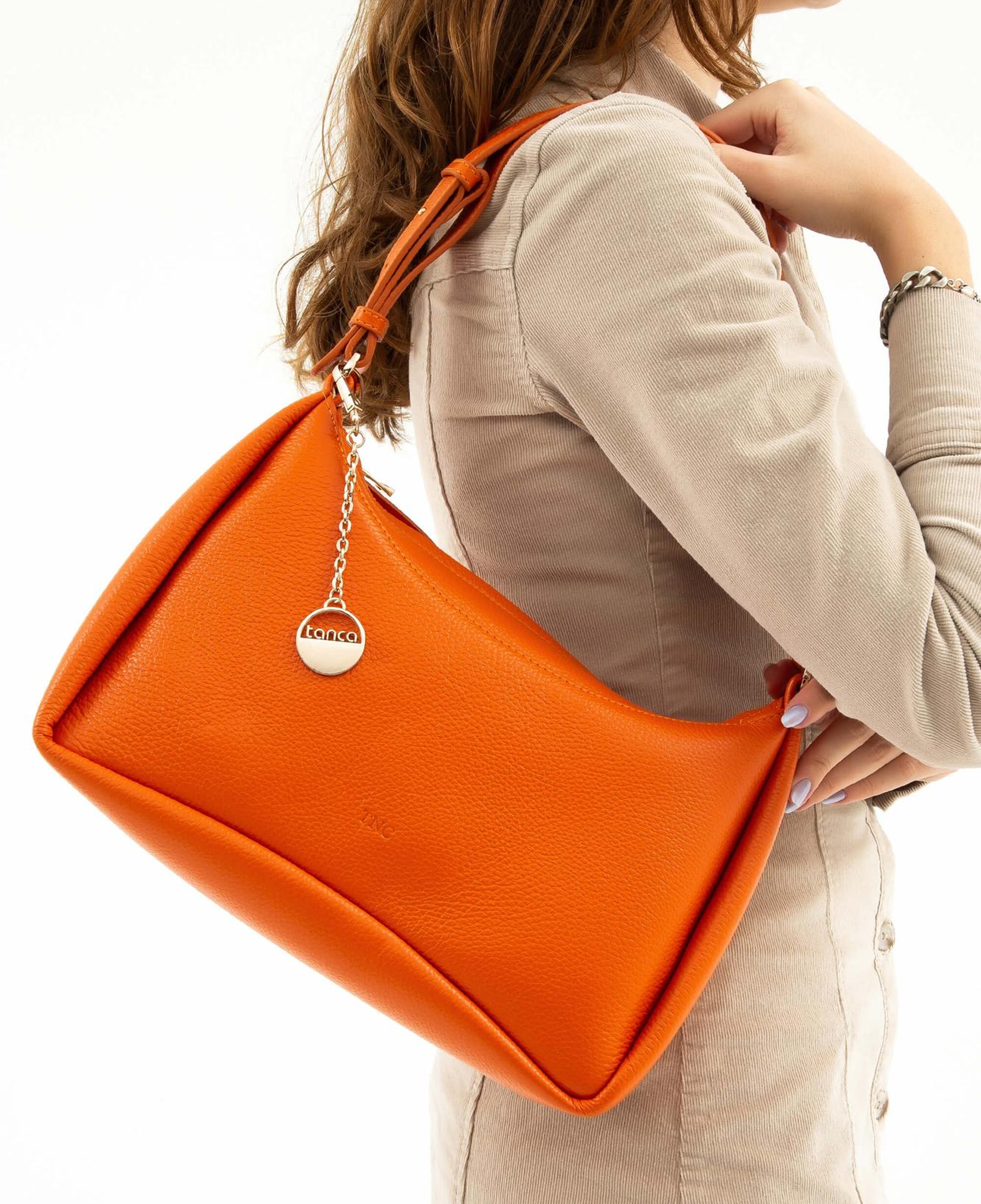 Tamer Tanca Kadın Hakiki Deri Turuncu Kol Çantası