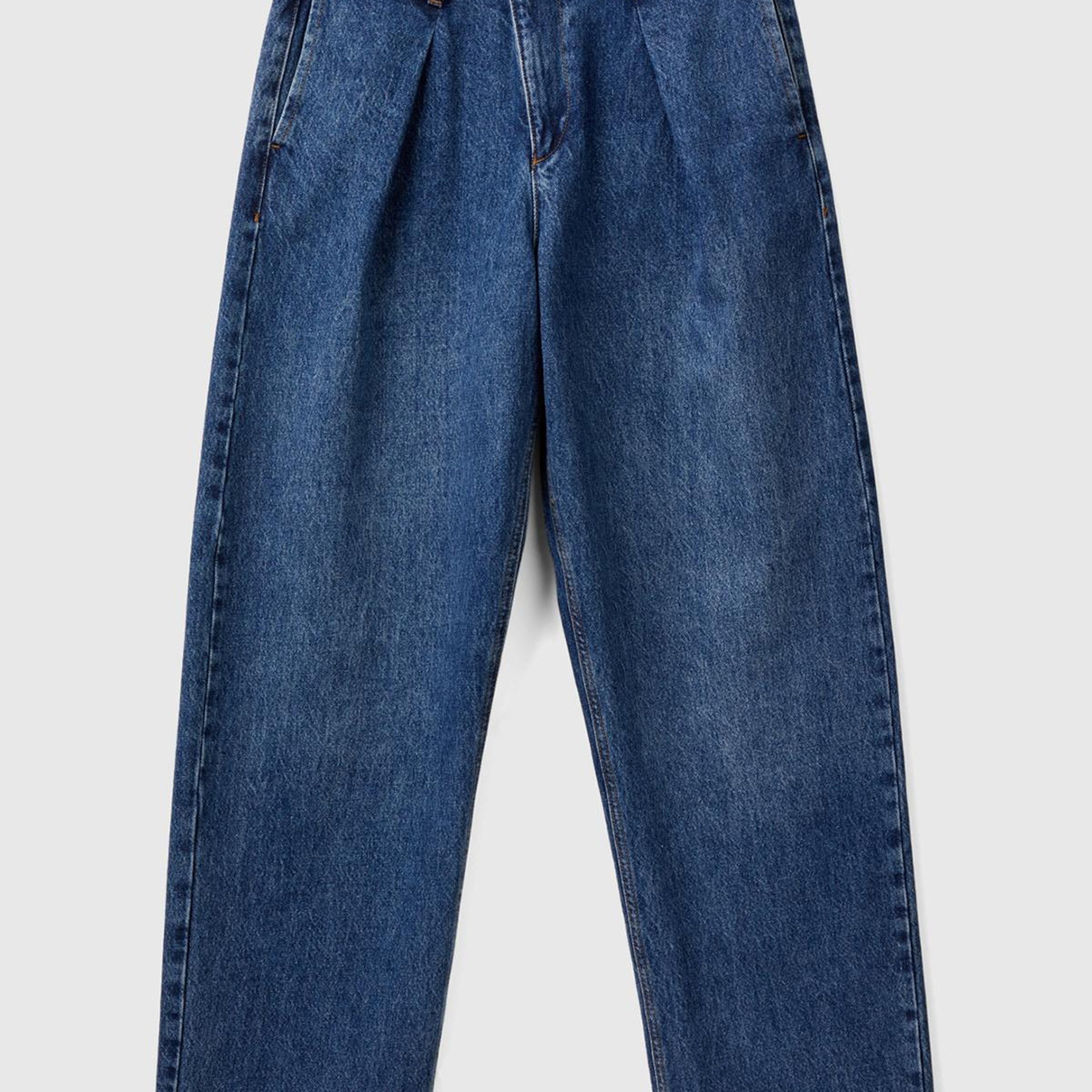 Kadın Mavi %100 Pamuk Arkası Logo Etiketli Çapraz Kemerli Pantolon