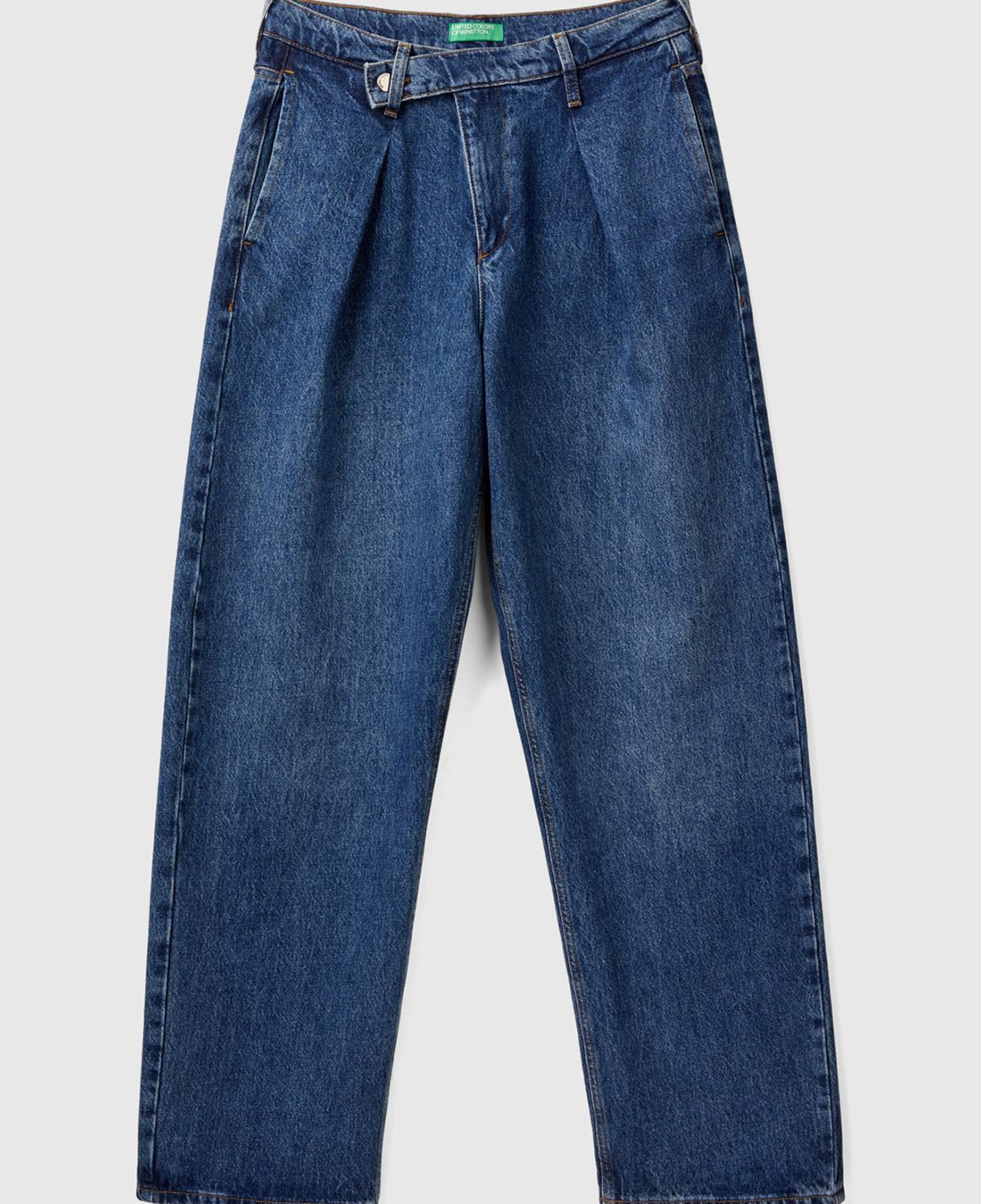 Kadın Mavi %100 Pamuk Arkası Logo Etiketli Çapraz Kemerli Pantolon