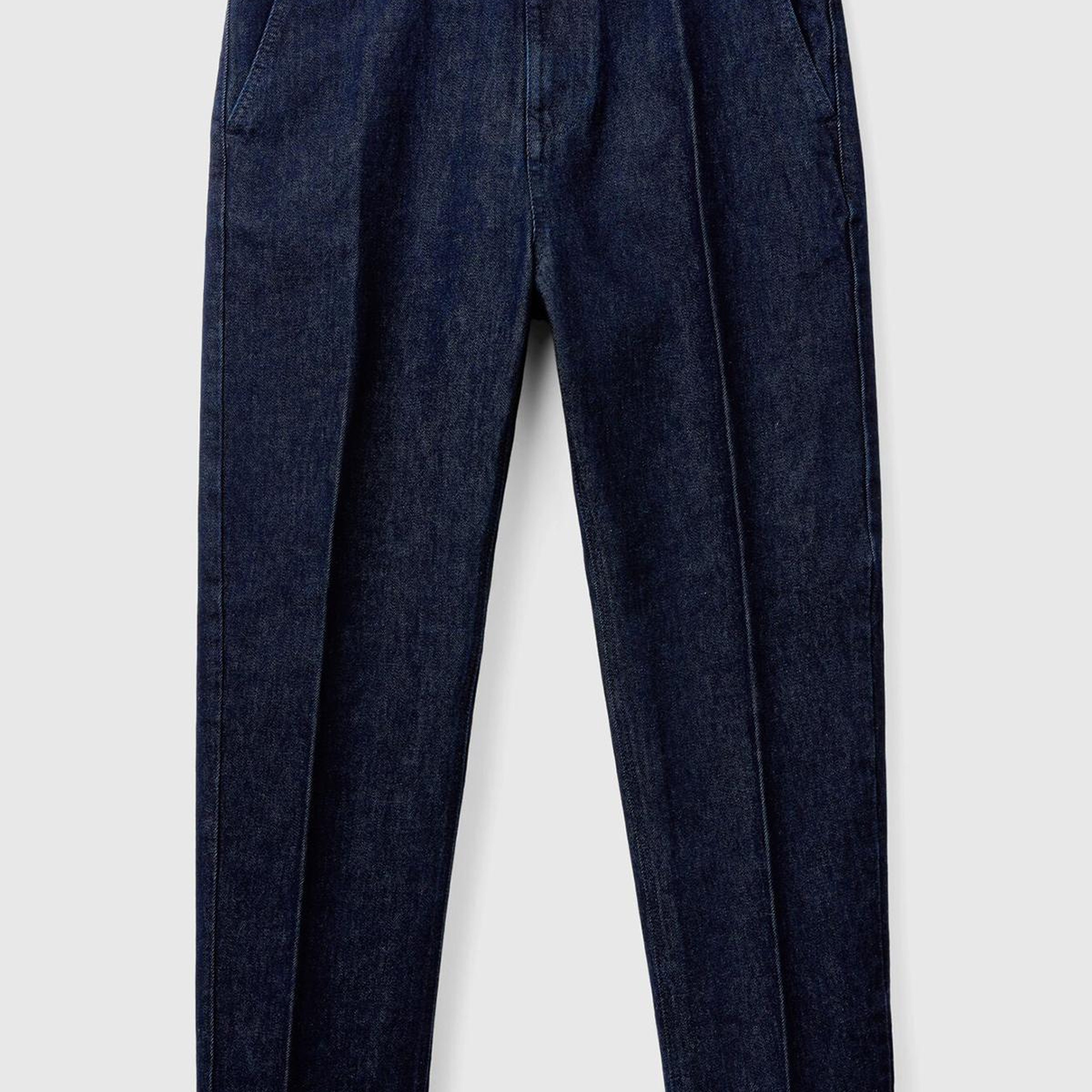 Erkek Koyu Mavi %100 Pamuk Cepli Arkası Logo Etiketli Denim Pantolon