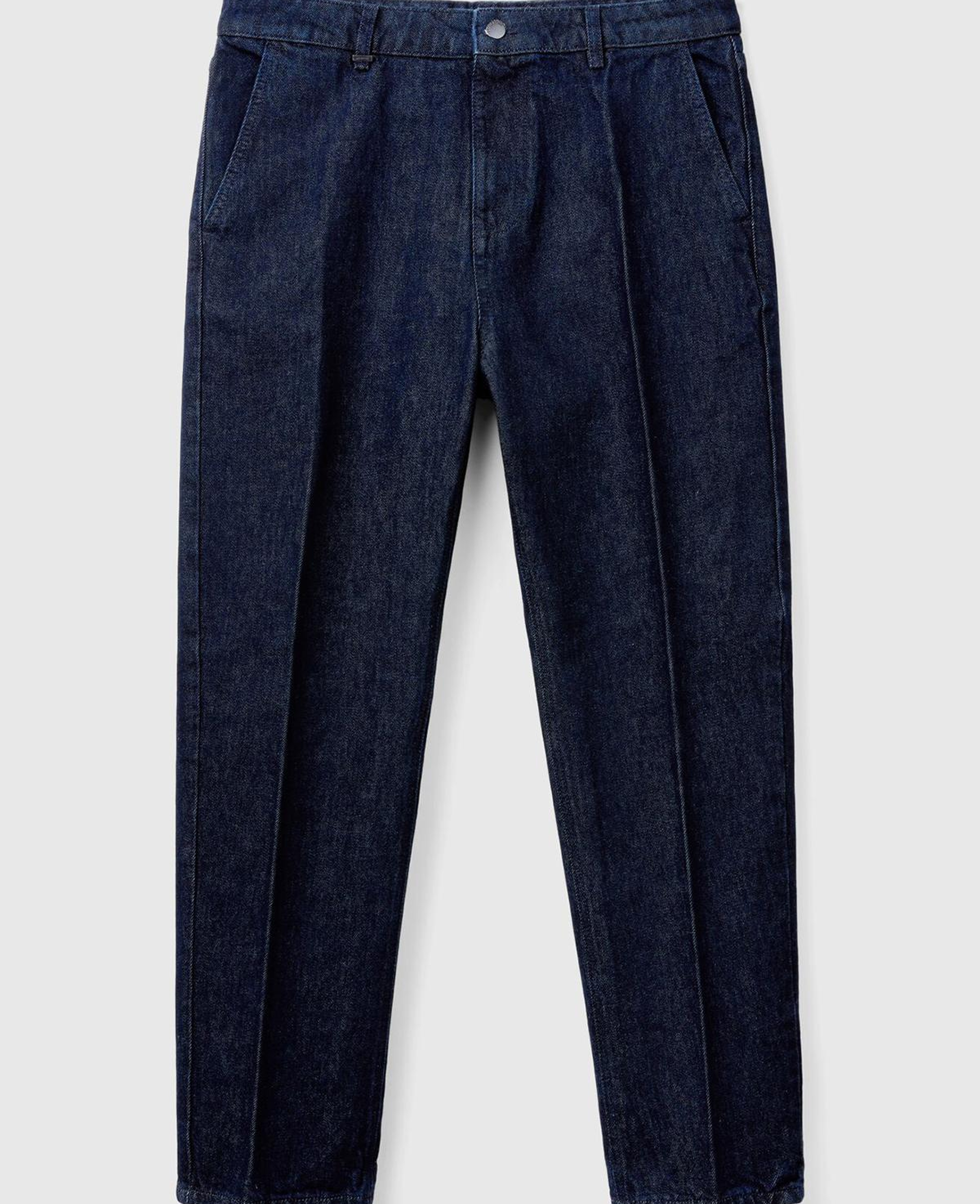 Erkek Koyu Mavi %100 Pamuk Cepli Arkası Logo Etiketli Denim Pantolon