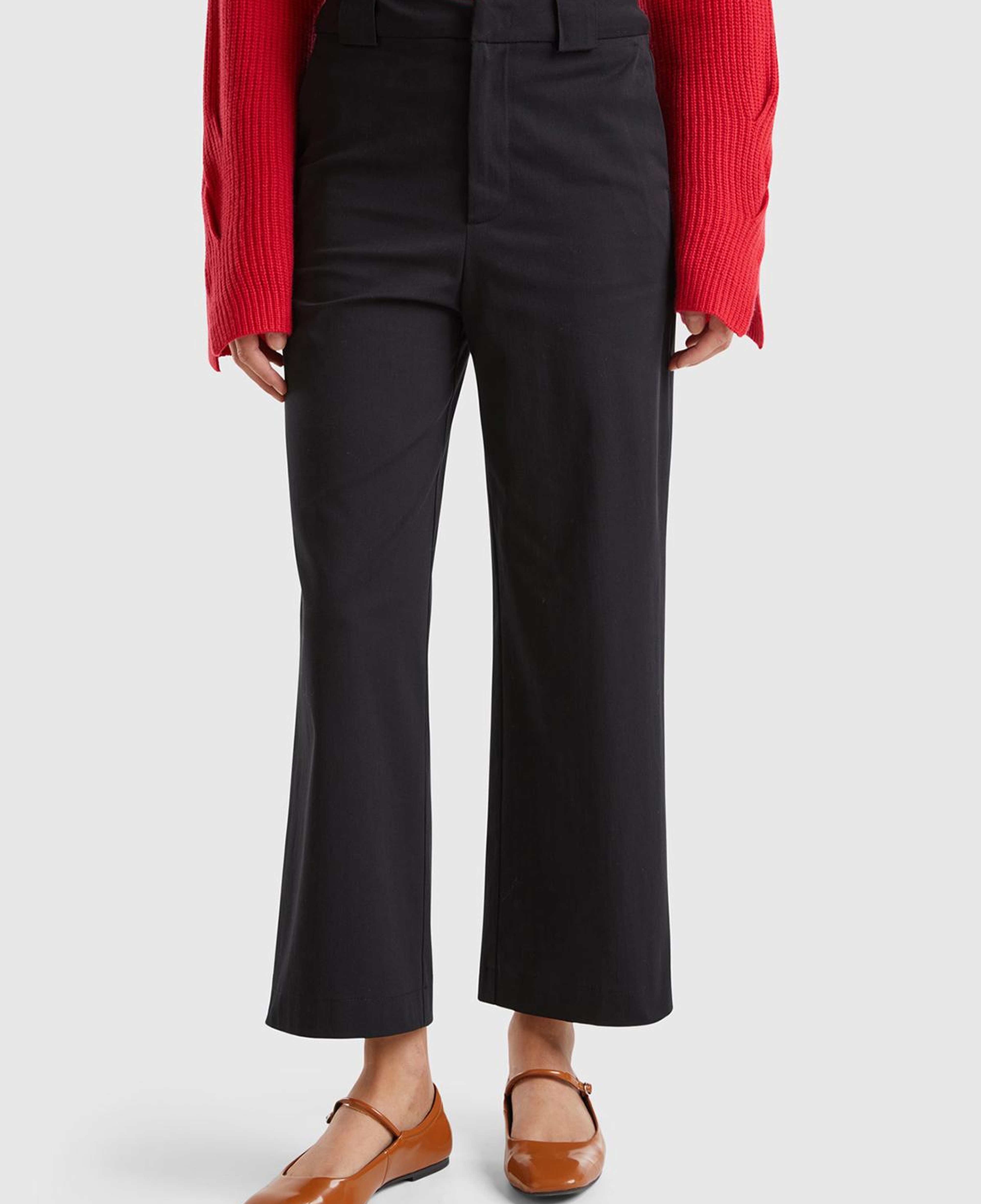 Kadın Siyah Pamuk Karışımlı Düz Paça Bilek Boy Gabardin Pantolon