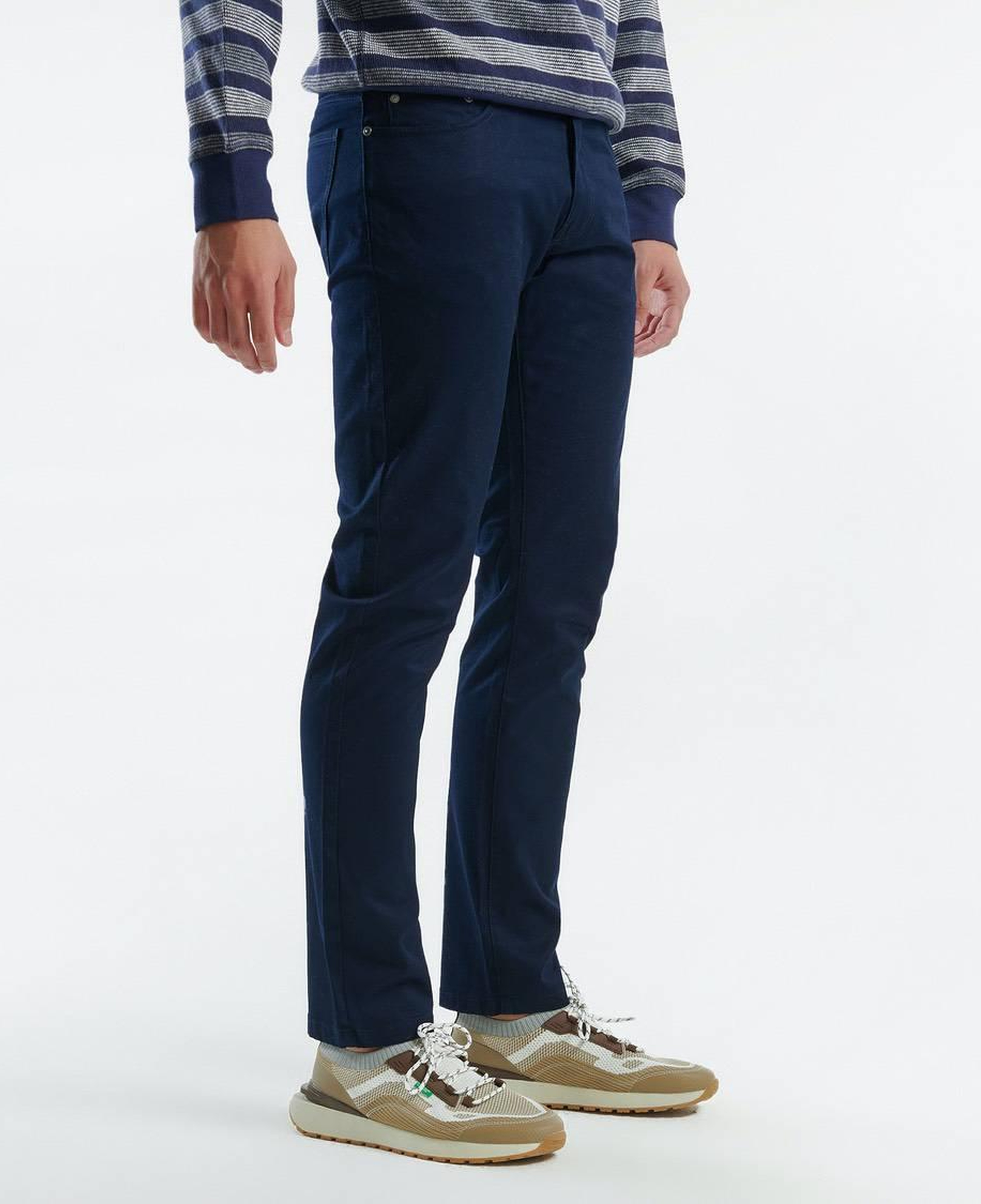 Erkek Lacivert Pamuk Karışımlı Dört Cepli Düz Paça Pantolon