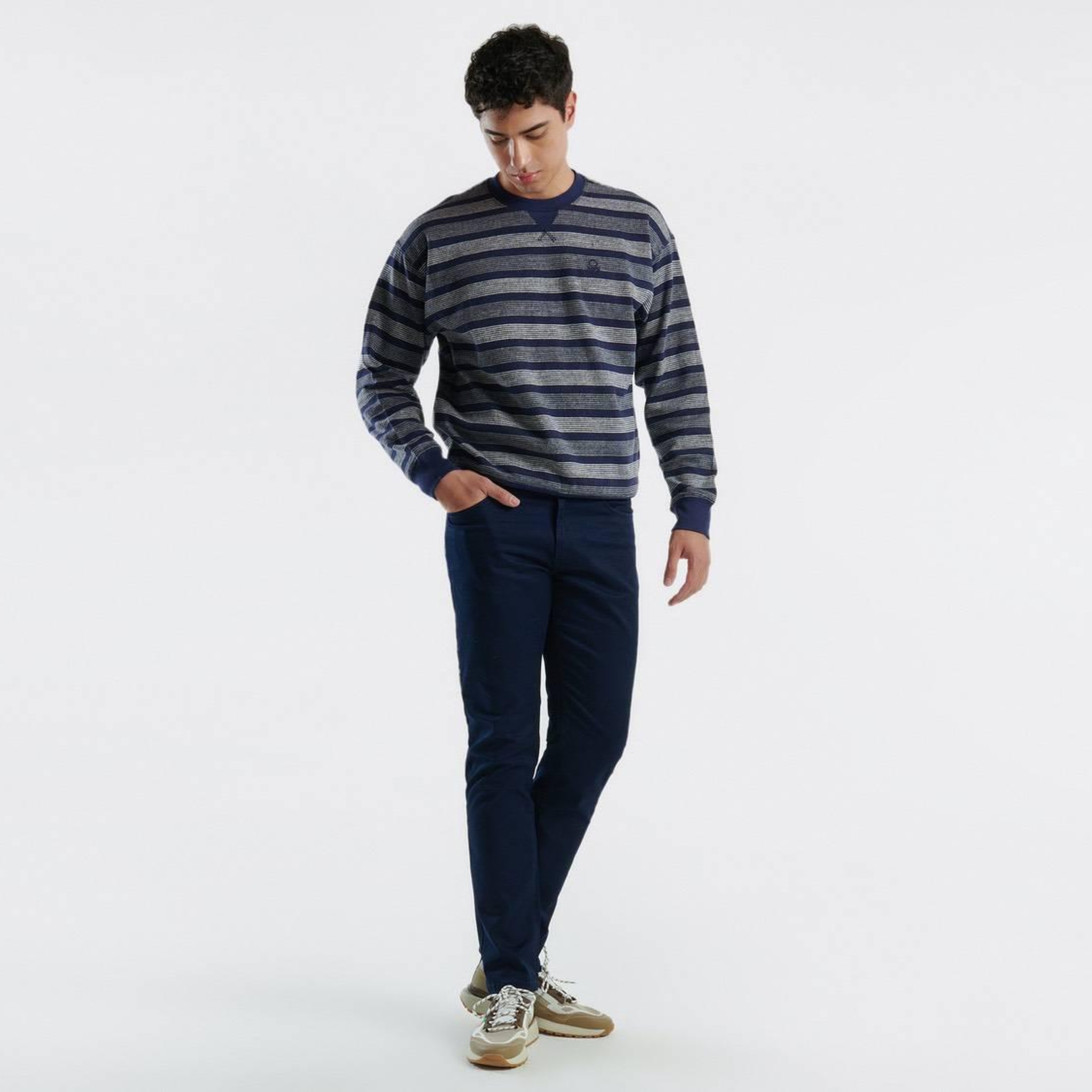 Erkek Lacivert Pamuk Karışımlı Dört Cepli Düz Paça Pantolon