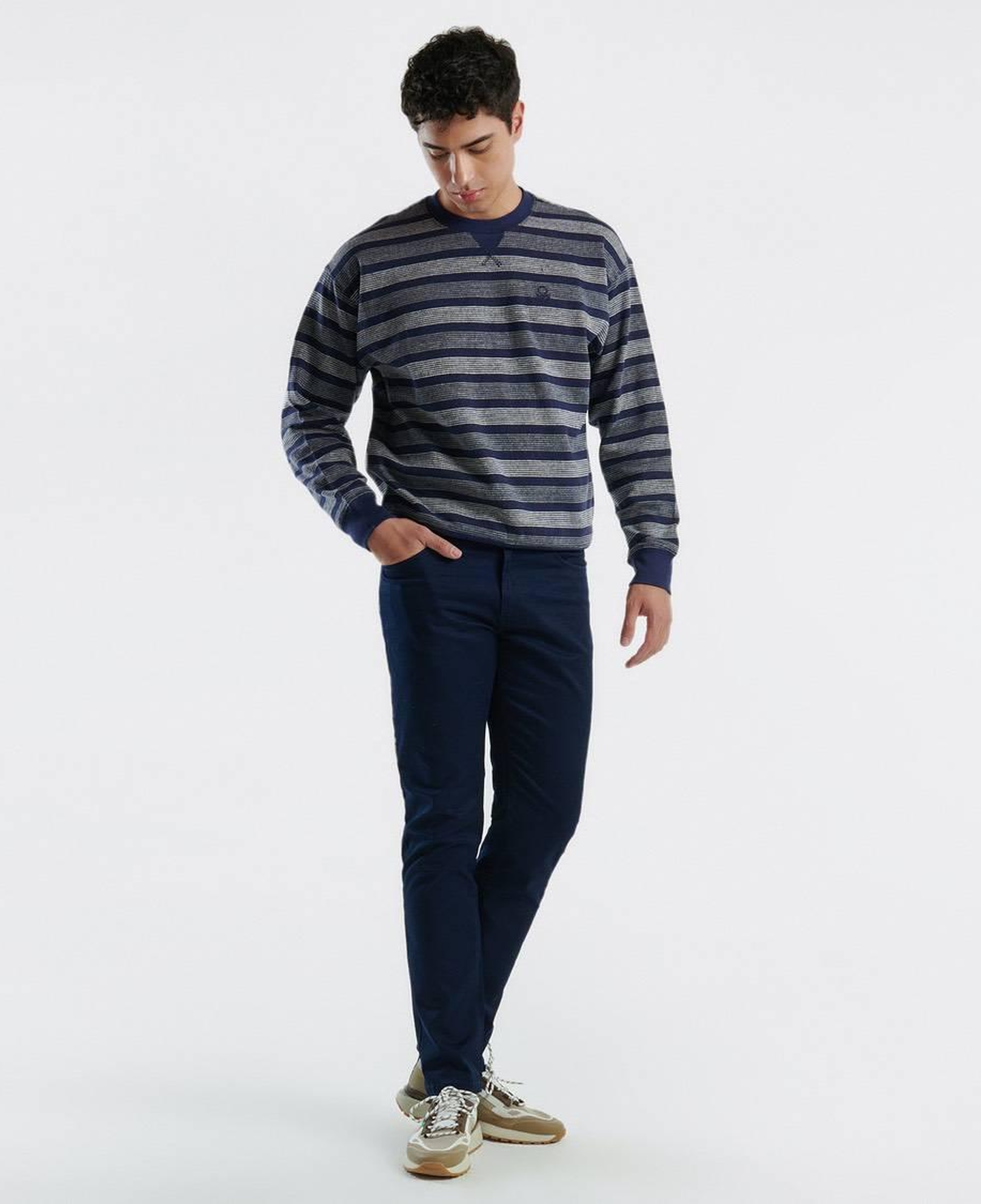 Erkek Lacivert Pamuk Karışımlı Dört Cepli Düz Paça Pantolon