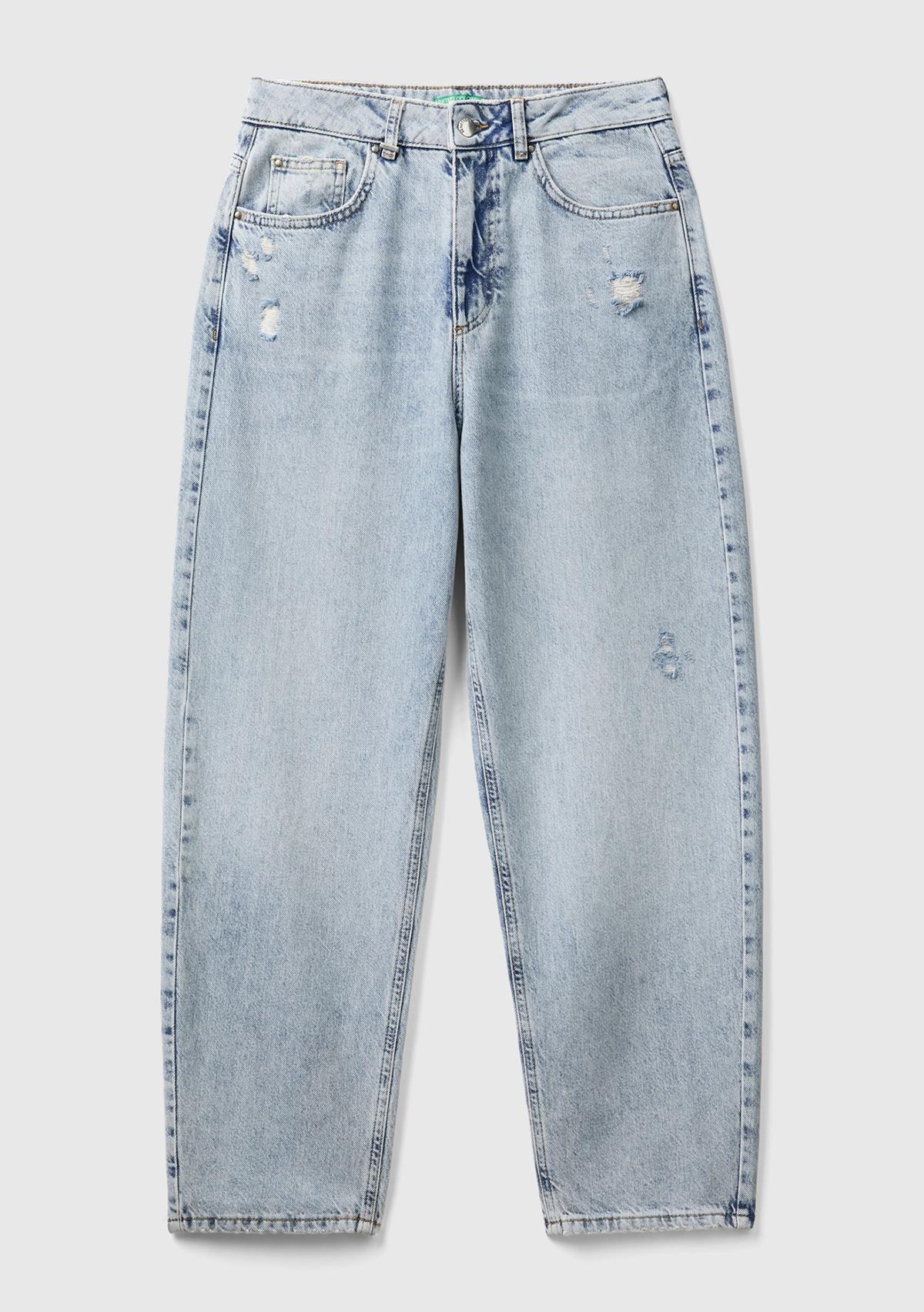 Kadın Açık Mavi %100 Koton Balon Fit Denim Pantolon