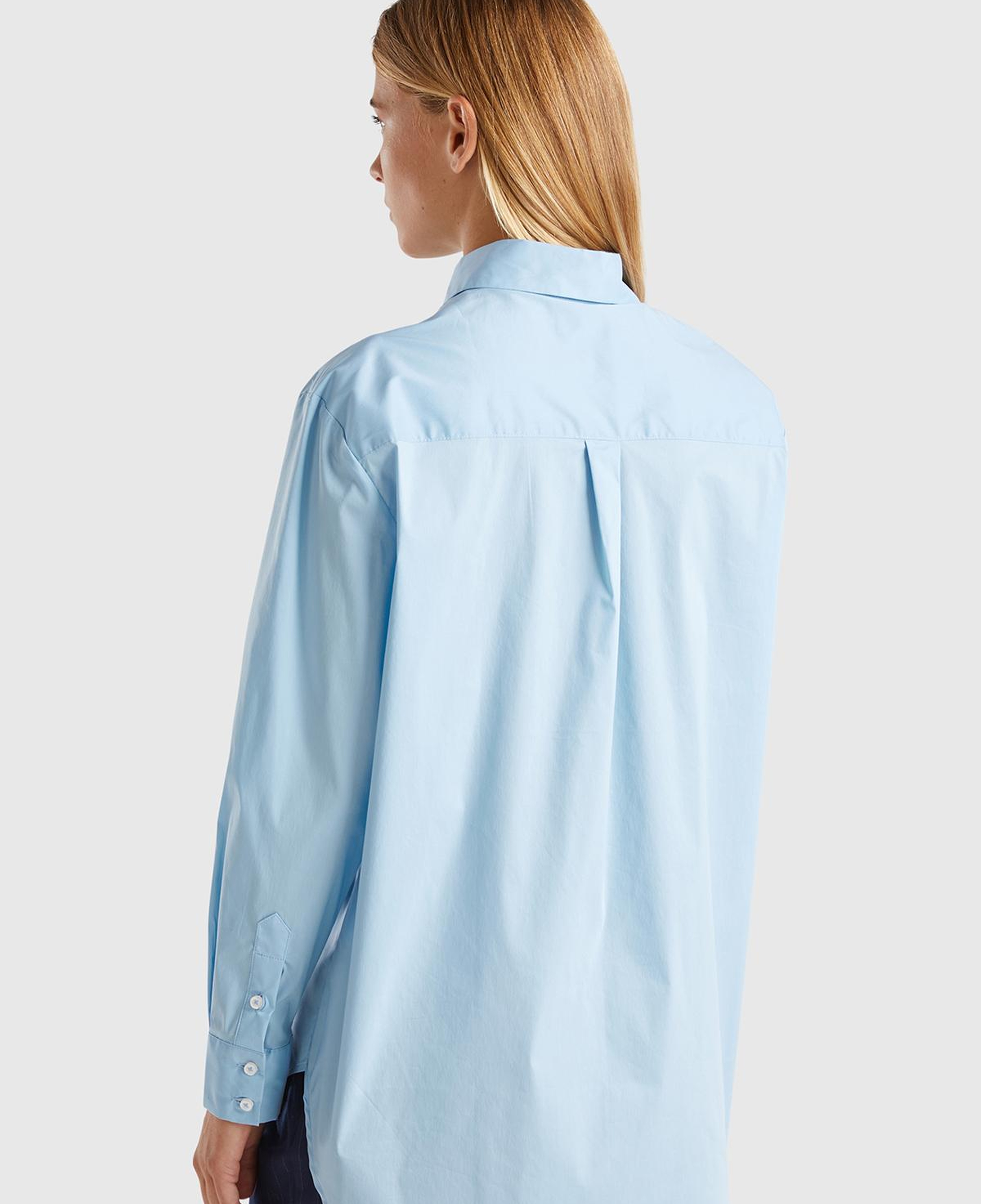 Kadın Turkuaz Pamuk Karışımlı Uzun Kollu Sivri Yaka Poplin Gömlek