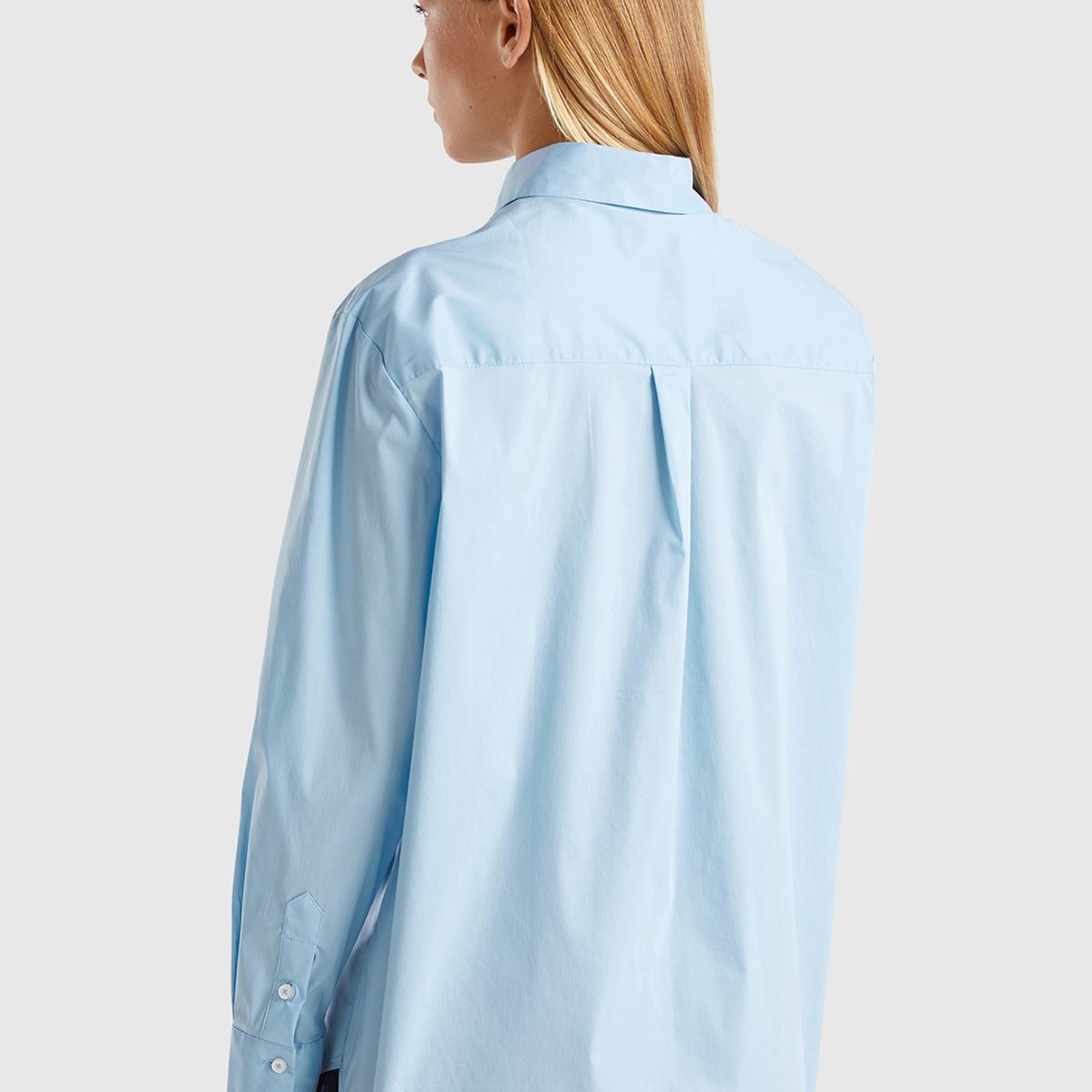 Kadın Turkuaz Pamuk Karışımlı Uzun Kollu Sivri Yaka Poplin Gömlek