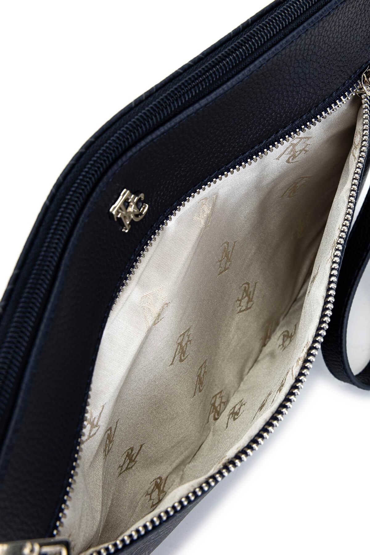 Tamer Tanca Kadın Suni Deri Lacivert Desen Clutch Çanta