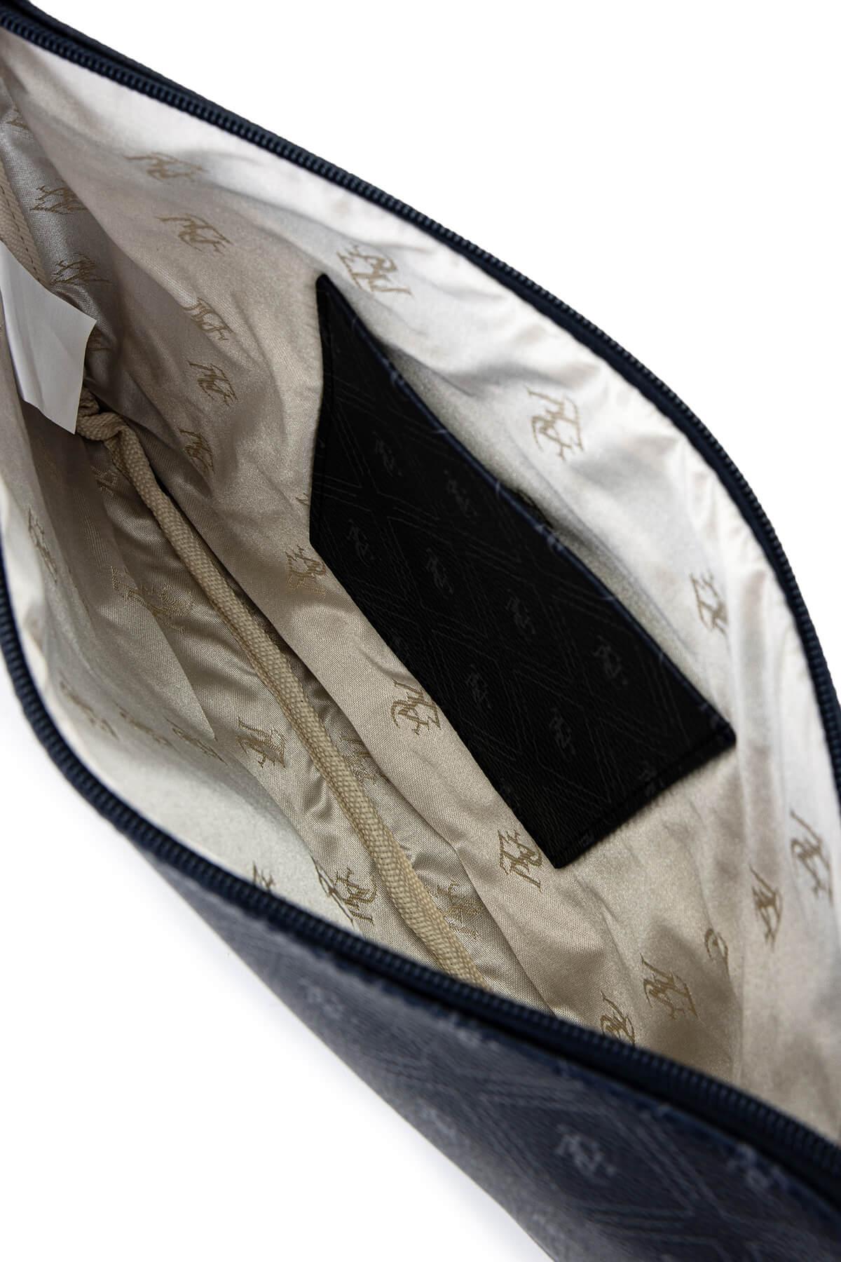 Tamer Tanca Kadın Suni Deri Lacivert Desen Clutch Çanta