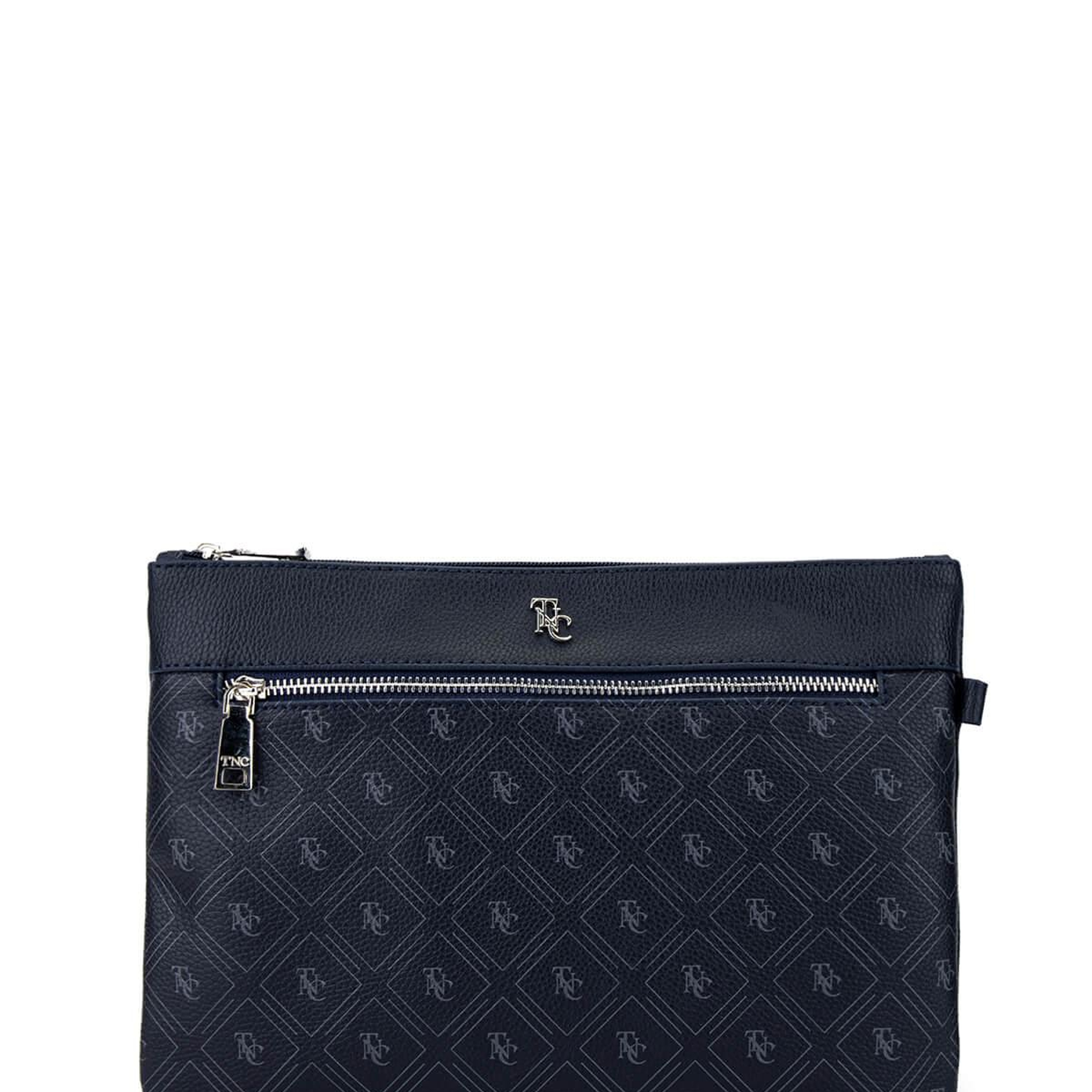 Tamer Tanca Kadın Suni Deri Lacivert Desen Clutch Çanta